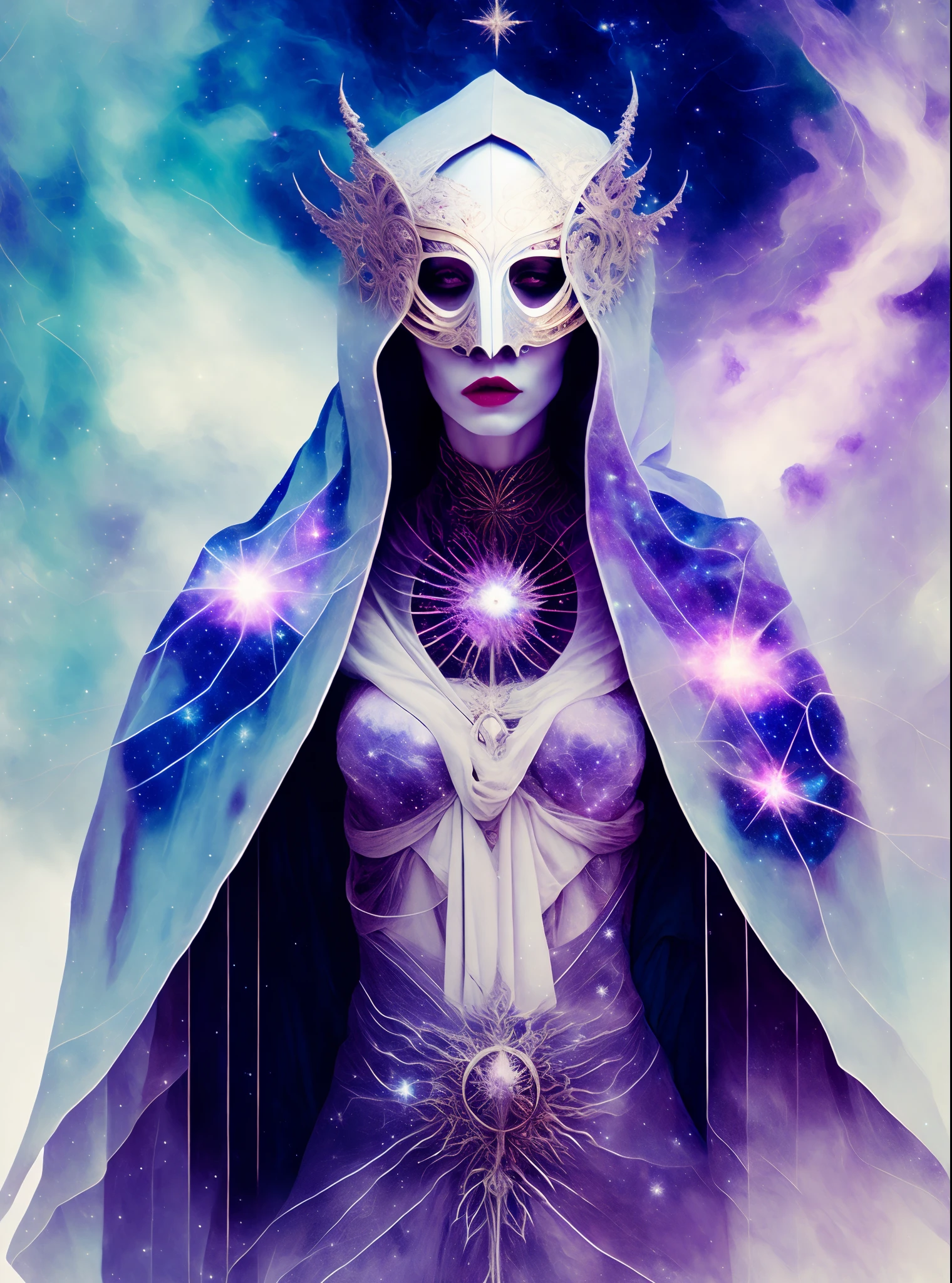 Arafed image of a woman in a white robe and a star - full sky, Deusa, portrait of a cosmic goddess, bela sacerdotisa , goddess of galaxies, cosmic goddess, goddess of space and time, Beeple e Jeremias Ketner, sacerdotisa, astral appearance, techno mystic goddess, Sacerdotisa, astral ethereal