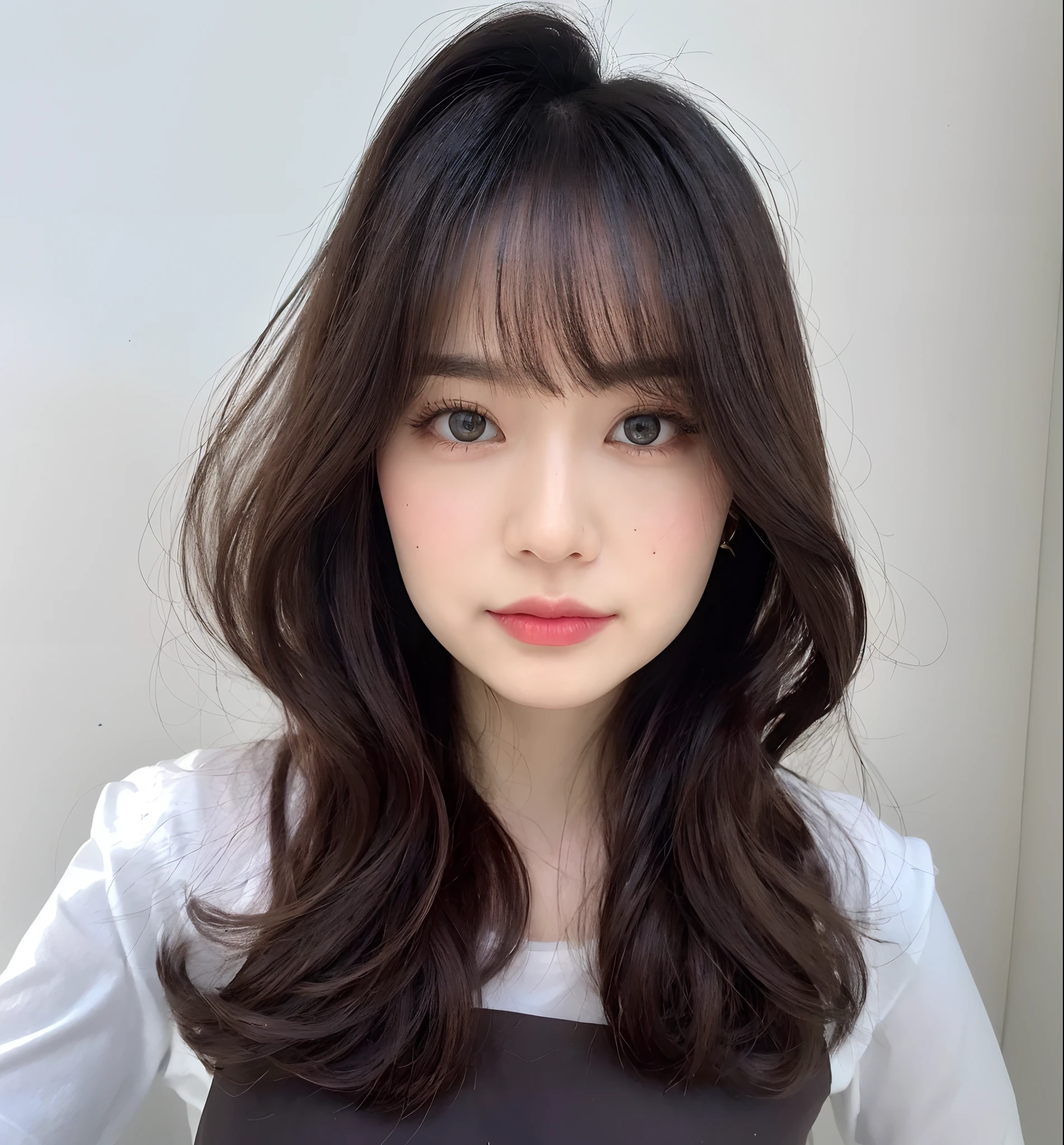 (Highly realistic photos, High resolution, detailed face, fine eyes), ((Taken in front of a white wall))、japanese woman, 40 years old, various expressions, alone:1, slim figure, different hairstyles, casual clothes, Only one person appears in the photo、long sleeve dress、Photographed in natural light、simple necklace、spring clothes、don't look at the camera、profile、dark brown hair color、bob hair、Hands are not visible、Photographed indoors、warm fluorescent lights、((single eyelid))、simple face、old-fashioned face