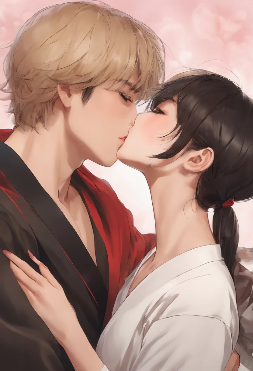 A Japanese girl violently kisses a boy while they are naked and with a big penis