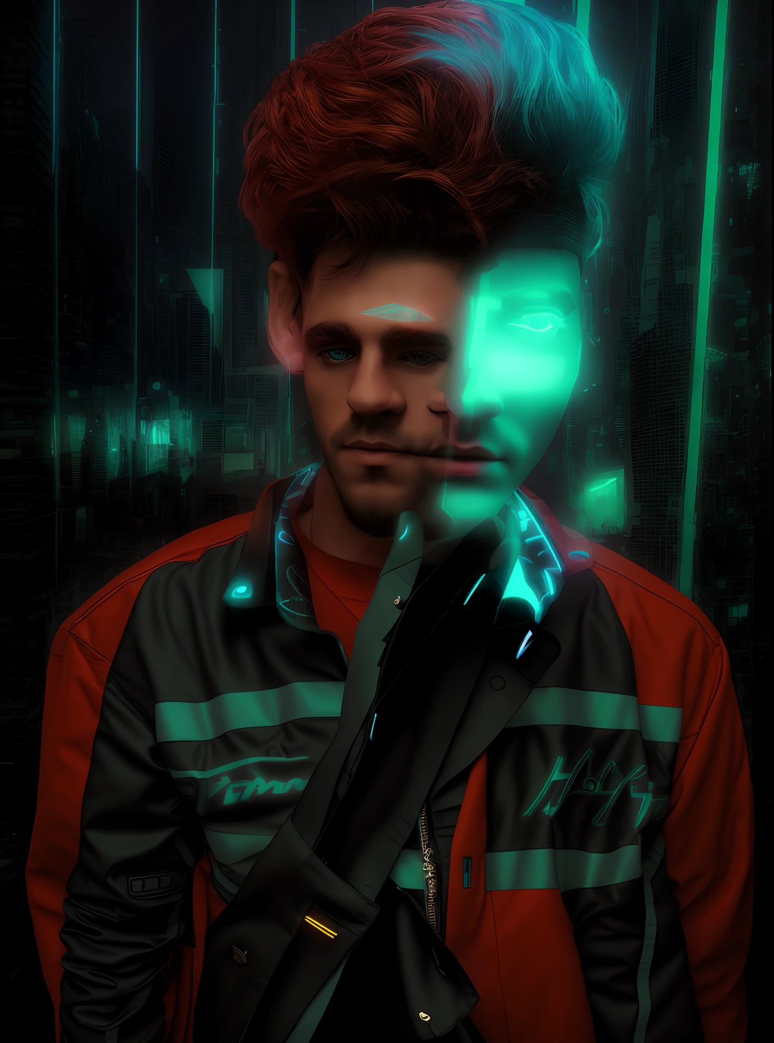 Change background with cyber punk,8k realistic, hd ,change clothes, 3d , handsome boy,
