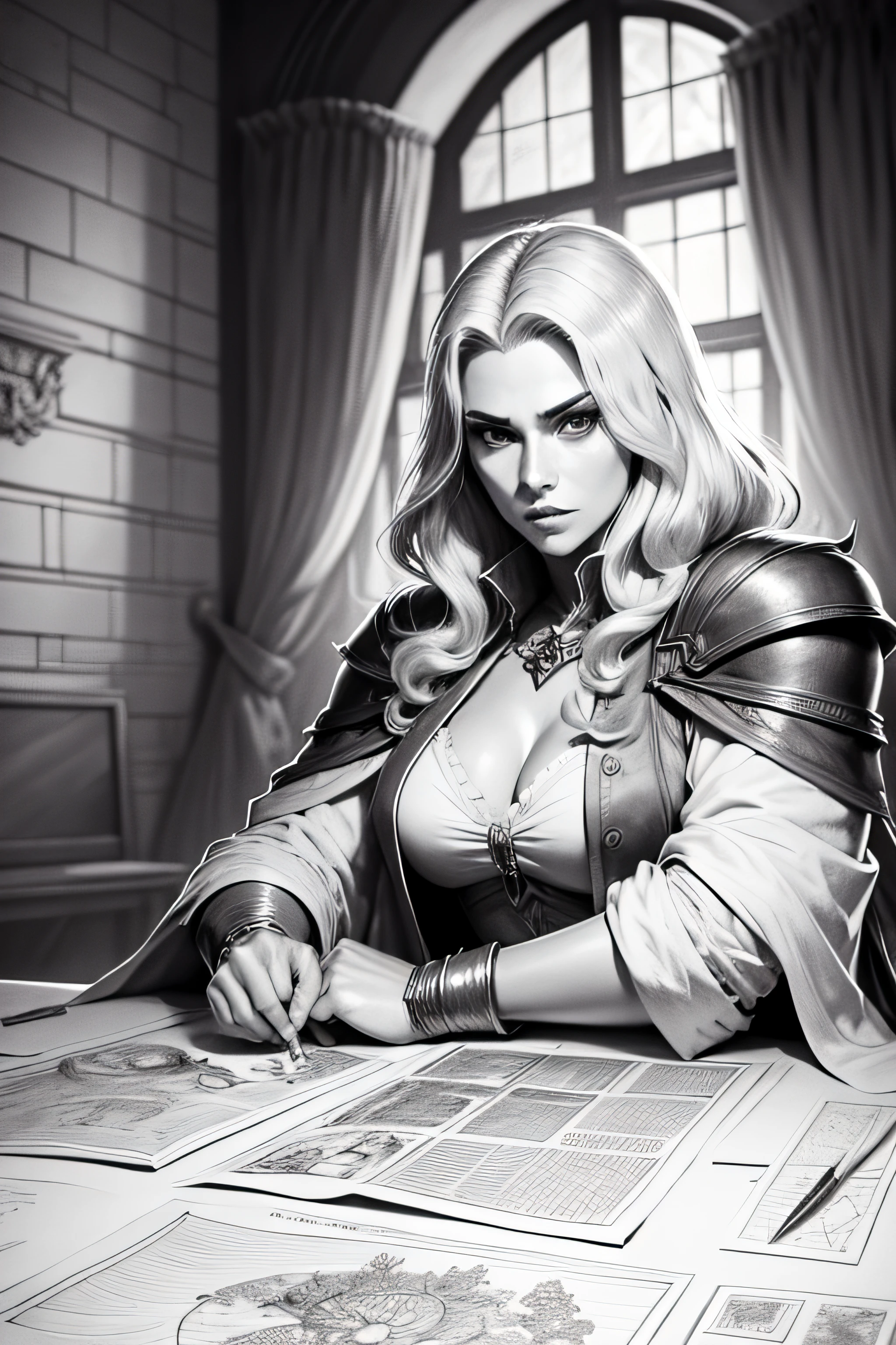 Obra-prima, Castlevania Senhor das Sombras hiper realista super detalhado , Fundo branco, monocromatic, Desenho de linhas, ((desenho))