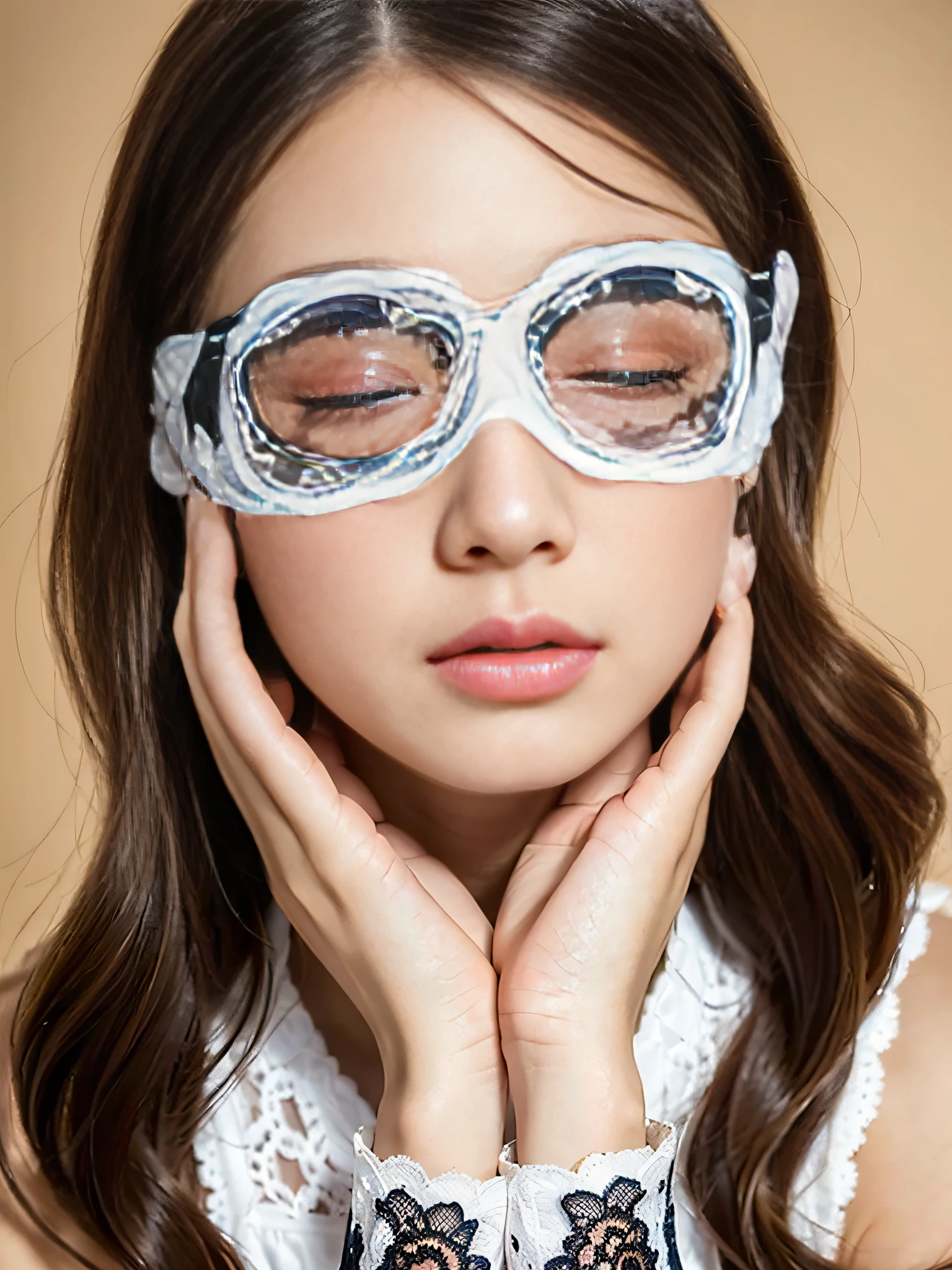 (32K,very high res, high detailing, highly accurate, masutepiece、girl1,Lori:1.5),Raw photo & realistic atmosphere,beautiful dark blue eyes,Detailed mouth,Glossy lips,Detailed eyebrows,Eyes drawn in detail with soft white skin that shines with every detail、Very beautiful eyes with azure eyes,Detailed lips、Very beautiful face,Very well-formed face、Lifelike face,shiny beautiful lips,Beautiful eyebrows,Infinite reality,Best design,(Insanely cute Japan -yeld Loa fashion beautiful girl,Beautiful thighs,Ideal legs,Beautifully shaped breasts,Very cute beautiful girl,Little Gi),Best Natural Makeup,Japanese ido,Korean Idols,Moist eyes,Beautiful eyes that sparkle,Beautiful butt,beauty legs,,camel's foot,:1.2),超A high resolution、The face of a masterpiece with high detail,Natural and realistic face,Back lighting,Pure eyes are too cute,Reality Live Action,(Earrings that look good in Lolita fashion,hair adornments,Katyusha:1.5),Glossy nail art,Blonde medium permed hair:1.4),(Lolita fashion with high resolution and very beautiful embroidery,High Detail High Definition Beautiful Lace Lolita Fashion,White tights and micro mini skirt,Lolita shoes,Show full-body fashion,Beautiful girl squirming with baby face:1.6),ndfolds,Hide your eyes with lace,Lace Eye Mask,closing eye,Close your eyes completely:1.8)