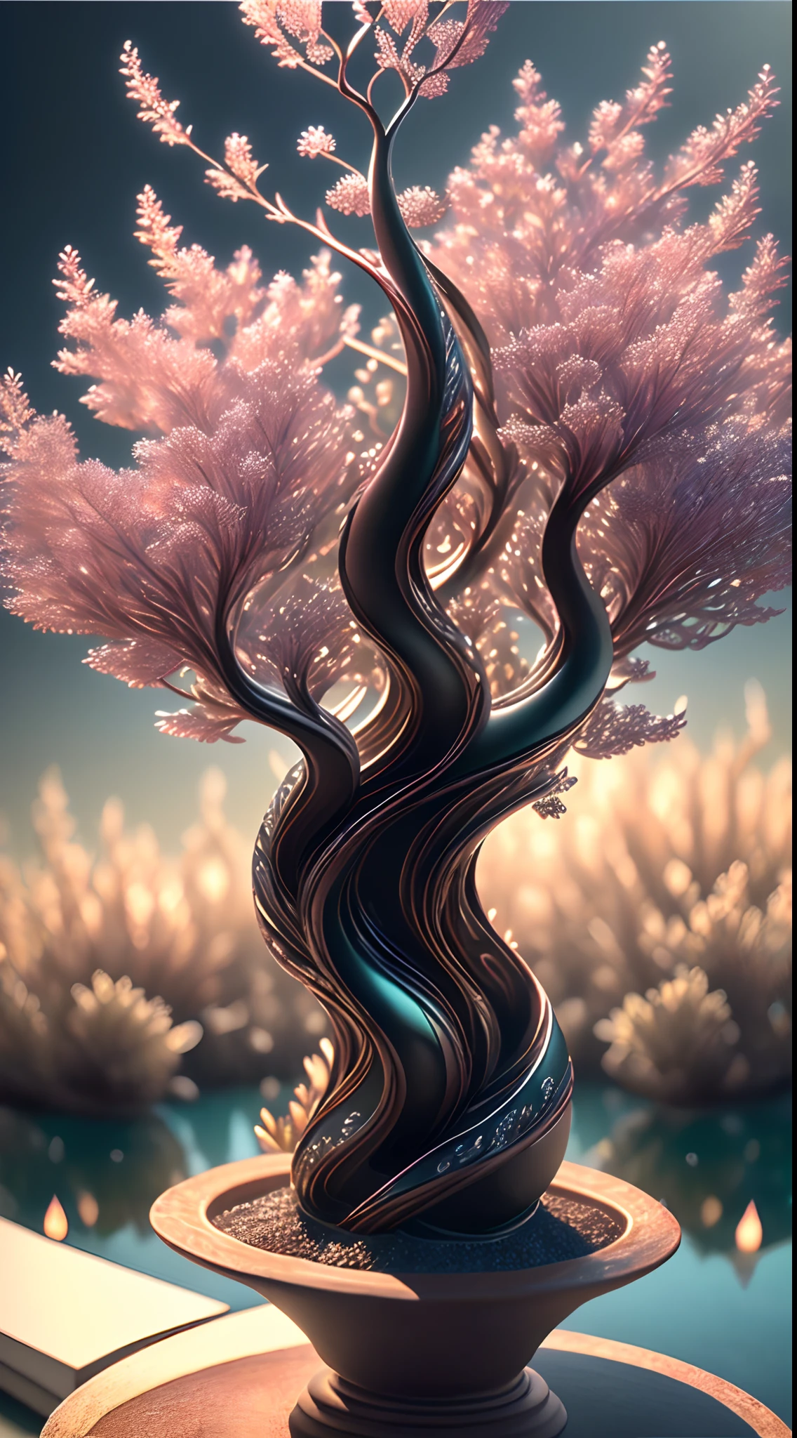 (Best quality,4K,8K,A high resolution,Masterpiece:1.2),Ultra-detailed,(Realistic,Photorealistic,photo-realistic:1.37),Escultura:1.37,Northern,The South,Multiverse,Diverse landscape,Natural beauty,Ceramic craftsmanship,Glass surface,Twisted branches,Flickering flames,Art gallery