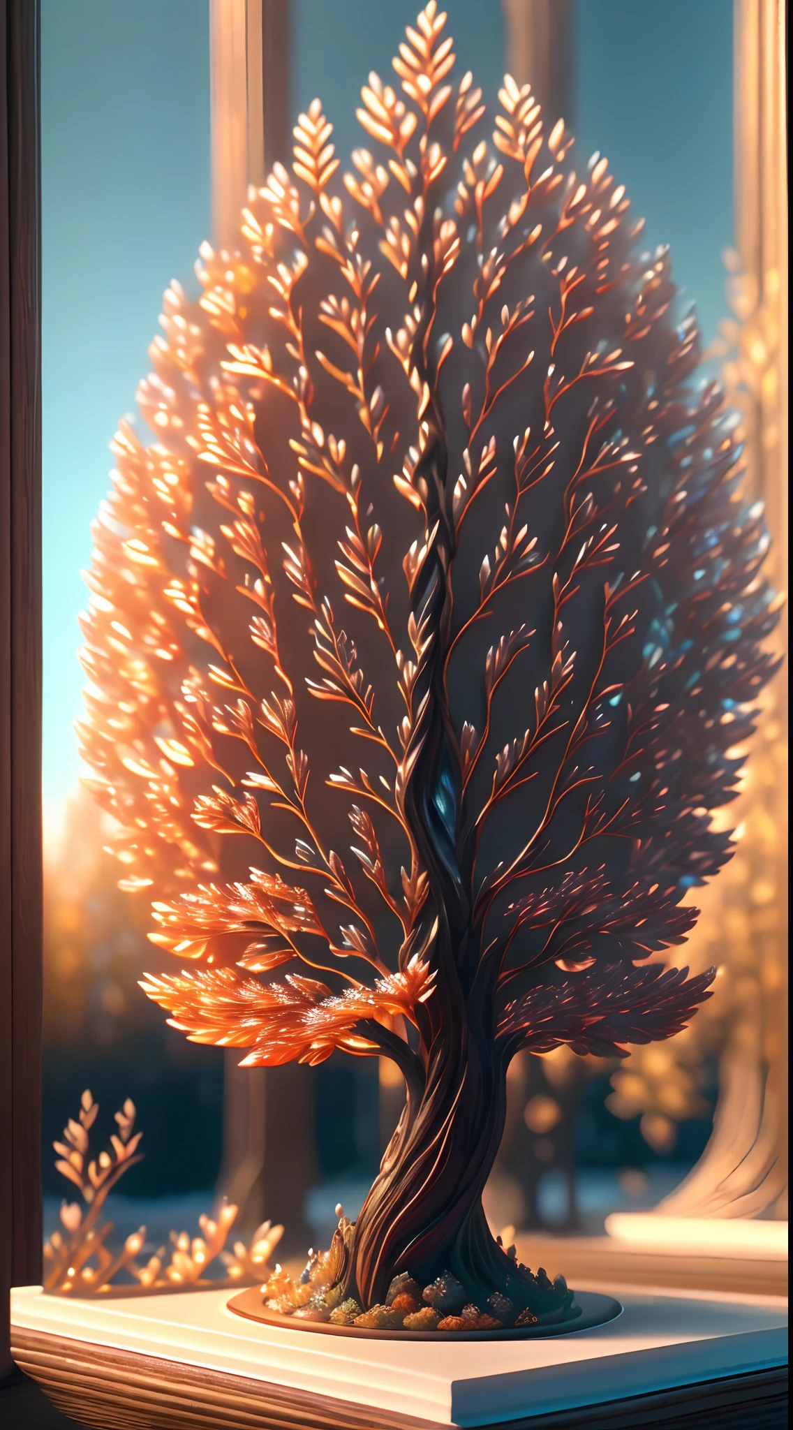The prompt generated according to the given theme is:
"(best quality,4K,8K,highres,masterpiece:1.2),ultra-detailed,(realistic,photorealistic,photo-realistic:1.37),sculpture:1.37,northern,southern,multiverse,diverse landscapes,naturally beautiful,ceramic craftsmanship,glass surface,twisted tree branches,flickering flames,art gallery"