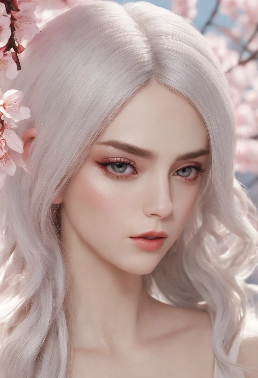 Cirilla Fiona Elen Riannon,Fudo Myo,There is a gentle and beautiful face,Virtual Engine 5,Perfect detail,Octane rendering,Гипер HD,动态照明,art stations,poster for,voluminous lighting,Very detailed faces,4k wallpaper,Long flowing hair,surrounded by cloud,cherry blossom,fog atmosphere,dynamic viewing angle,电影灯光