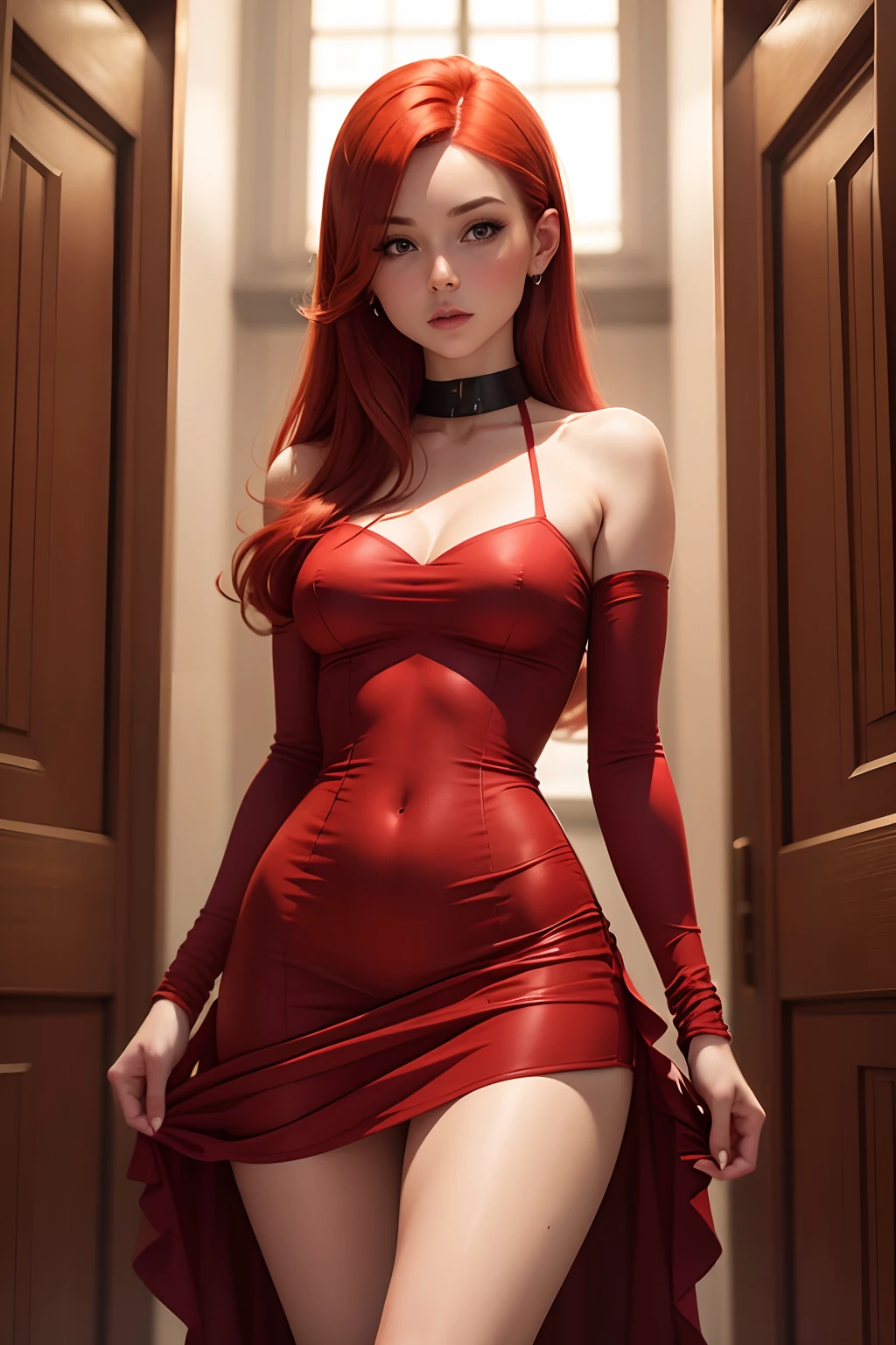 Red head, sexy, hourglass, small waist, petite, british, dress