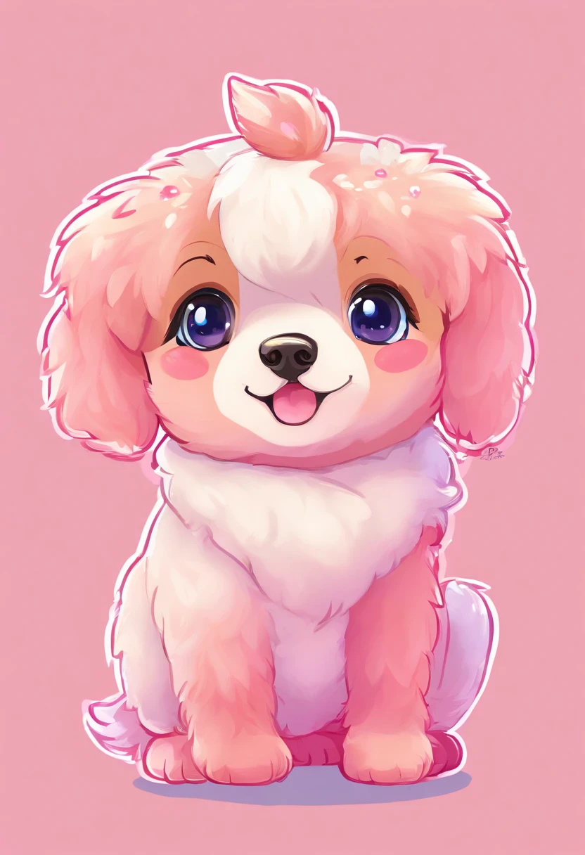 Cachorro rosa bonito, fundo branco, Estilizado, desenho infantil
