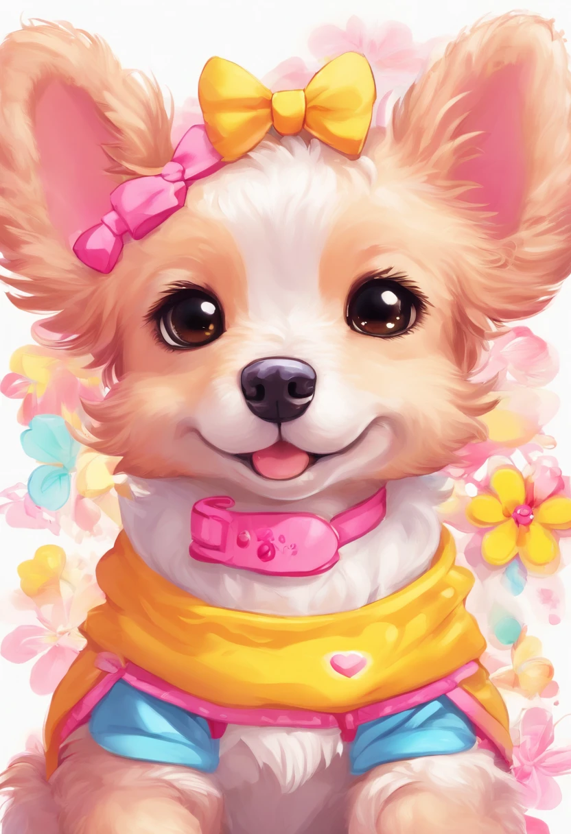Cachorro rosa bonito, fundo branco, Estilizado, desenho infantil