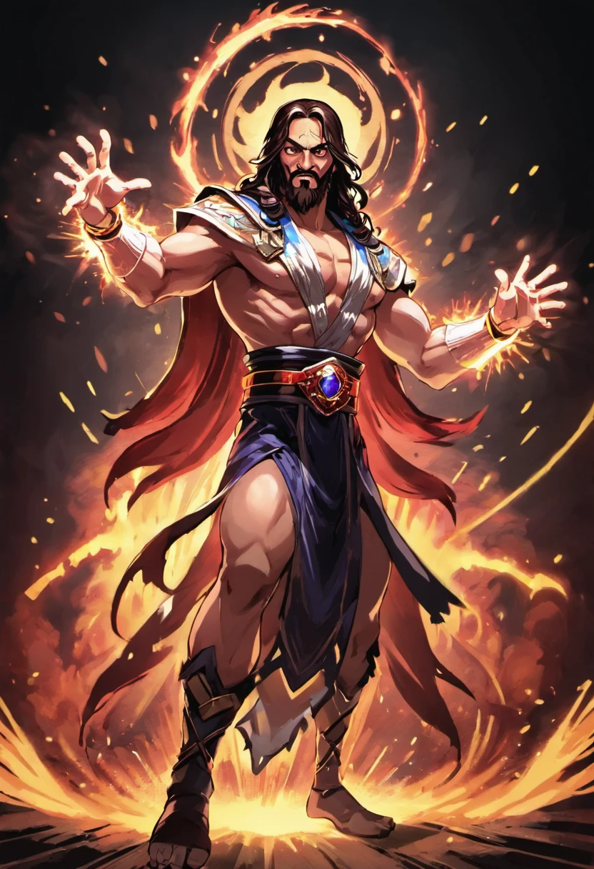 Jesus Cristo com uma coroa de espinhos como um personagem de Mortal Kombat