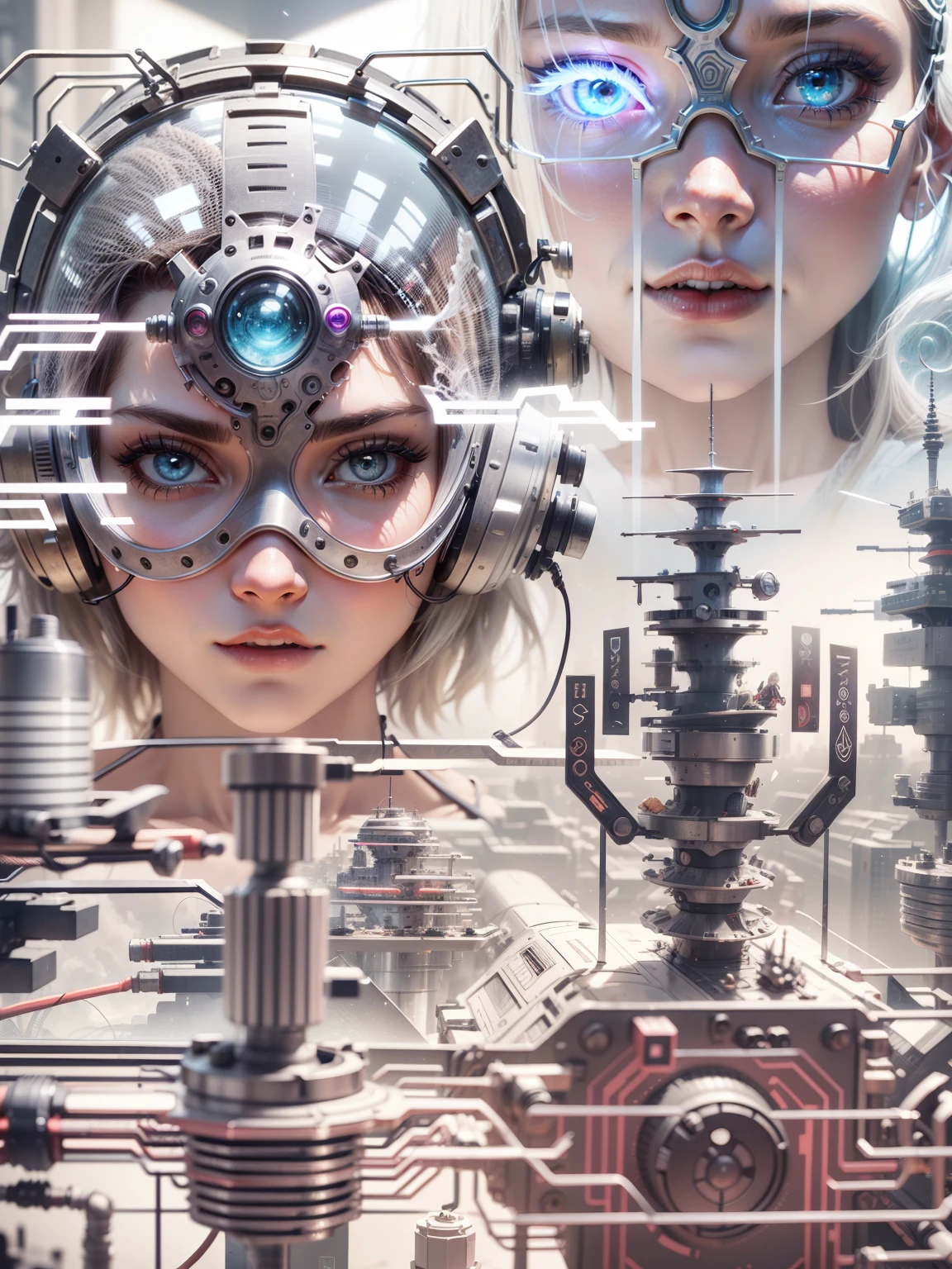 A human brain consisting of a circuit board and a pattern representing AI word processing, estilo sci-fi,fundo branco,utilizando estruturas opacas, Translucent and transparent;, limpar camadas entre estruturas,volumetric light, detalhes ricos, organic connection of components, cores ricas,(graphic illustration, geometrical forms, Close-ups) beautiful woman Realism retrofantasy darkfantasy realism HD 16k animals and monters like art by Hieromnus Bosch darkness bizarre oils 4 Apocalypse men. Welcome to Pleasure Women Expression Germanic H.Giger