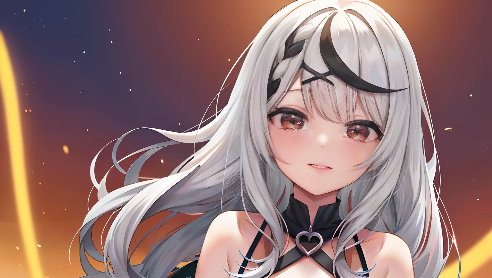 (Obra maestra:1.3), (absurdos:1.3), (La mejor calidad:1.3), (8k), (Gran obra maestra arte digital), (detailed manga illustration), (cabello manipulado), Perfect anatomy, (Antecedentes detallados), (Ropa detallada), (Detalles intrincados:1.3), (Ultra detallado:1.3), (illustration:1.3), (natural lighting:1.05), (vivid colors:1.3), 1girl, solamente, sonrisa visual, boca cerrada, Sakamata Chloe, senos medianos, escote. ombligo, cabello multicolor, ojos rojos, x adorno para el cabello, adorno para el cabello, cana, cabello rayado, cabello negro, trenza, flequillo, toenail polish, clip para el cabello, Ahoge, falda roja, Cuello negro, Camisola blanca, dentro, Visor inclinado hacia adelante, Parte superior del cuerpo, (breast hold, Levantamiento de senos)