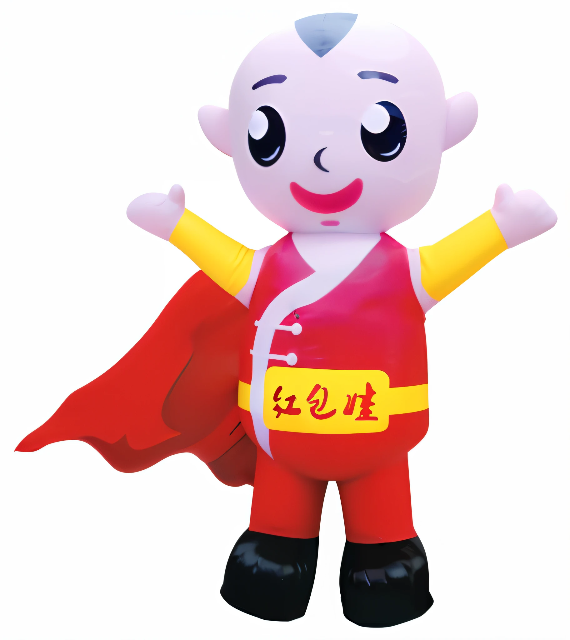 Close-up of cartoon character wearing cape, full body mascot, nanquan, toonix character, High quality clothing, japanese mascot, Super, Saitama, 3D model of a Japanese mascot, Wanda, pink iconic character, comic character, wondrous, inflatable, Costume, Ancient sword, Detailed picture, cartoon character, shaxi, dancing character, tai costume
