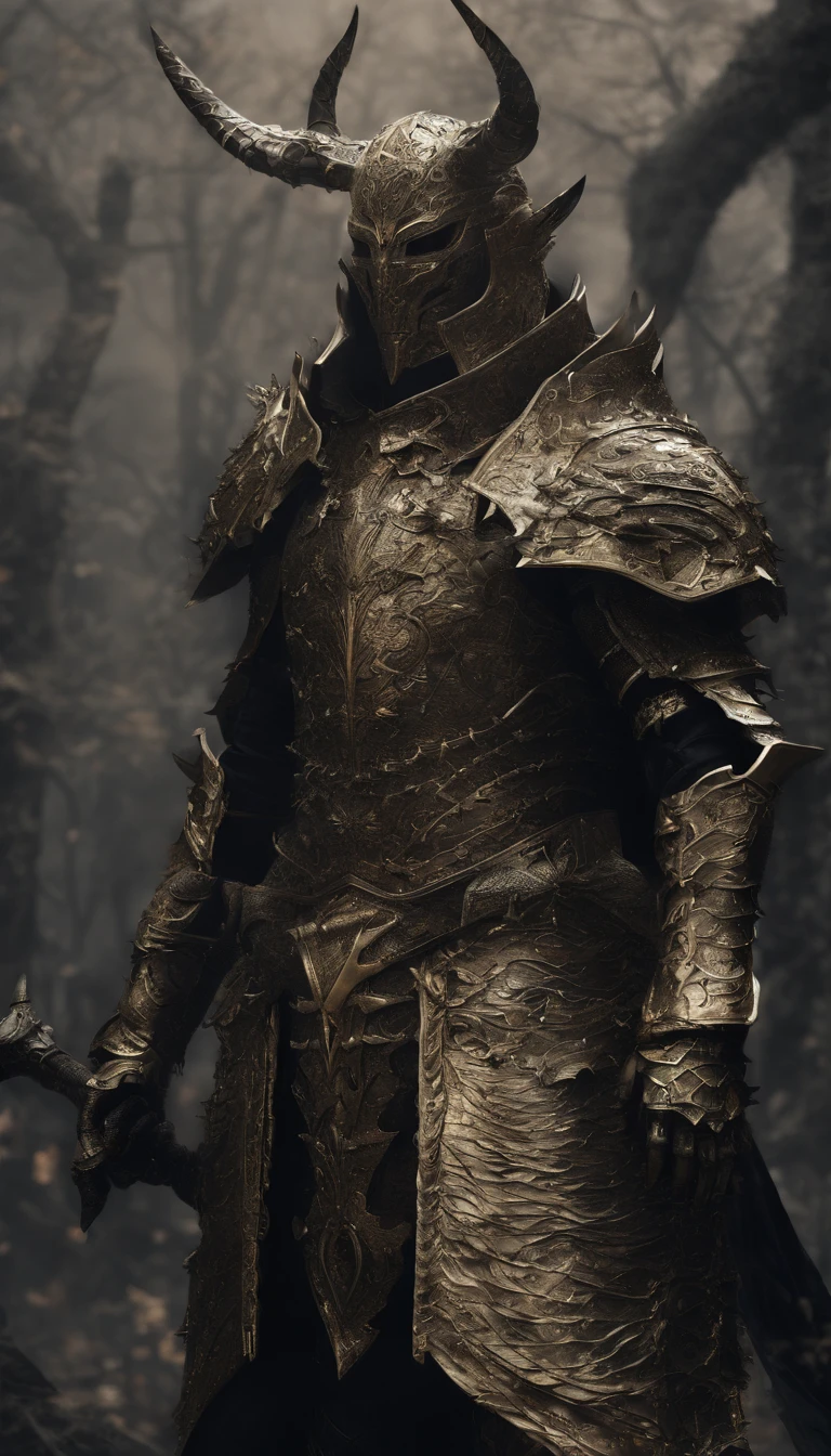 warrior, concept-art, author：Kishiganku, Fantasy art, Zen temple background, clean render, a horned, Wear a suit of armor, Detailed bushido form smoke, helmet of a forgotten deity, character is standing, 8k Realistic, in game render, detailed face background detail, Art station front page, taur, Pseudo-medieval fantasy, A deity wearing koi armor, detailed bronze armor, Bronze armor, golden etched armor, gold obsidian armor, Light gold armor, Gorgeous filigree armor, A demonic warrior, Gorgeous armor full of thorns, Intricate assasin armor, Intricate metal armor, powerful warrior, Dressed in gorgeous gold armor，Decorated with intricate patterns, The helmet has a large crown and two horns, Everything is in the dark, The smoky background hints at the battle scene, Add an ominous aura to his character，The Demon's Giant Demon Wings，submission, Full body shot.