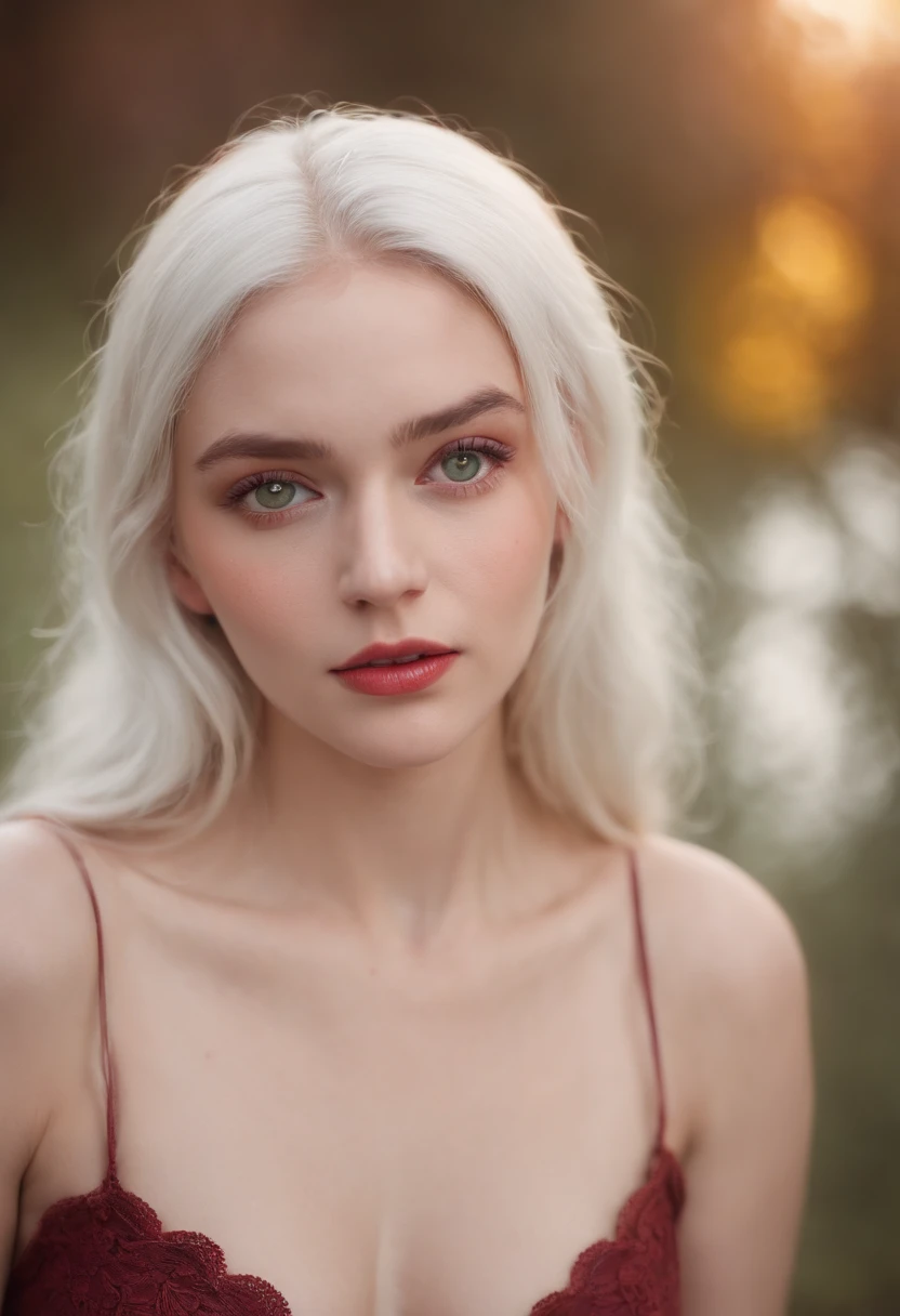(((a deep reddish wound crosses her left cheek))) fair complexion, woman around 19 years old, full body, natural white hair, distinctive green eyes, wearing crochet bikini, slender and graceful, beautiful, candlelight in a medieval setting, ultra sharp focus, realistic shot, tetradic colors (scar:1.4)