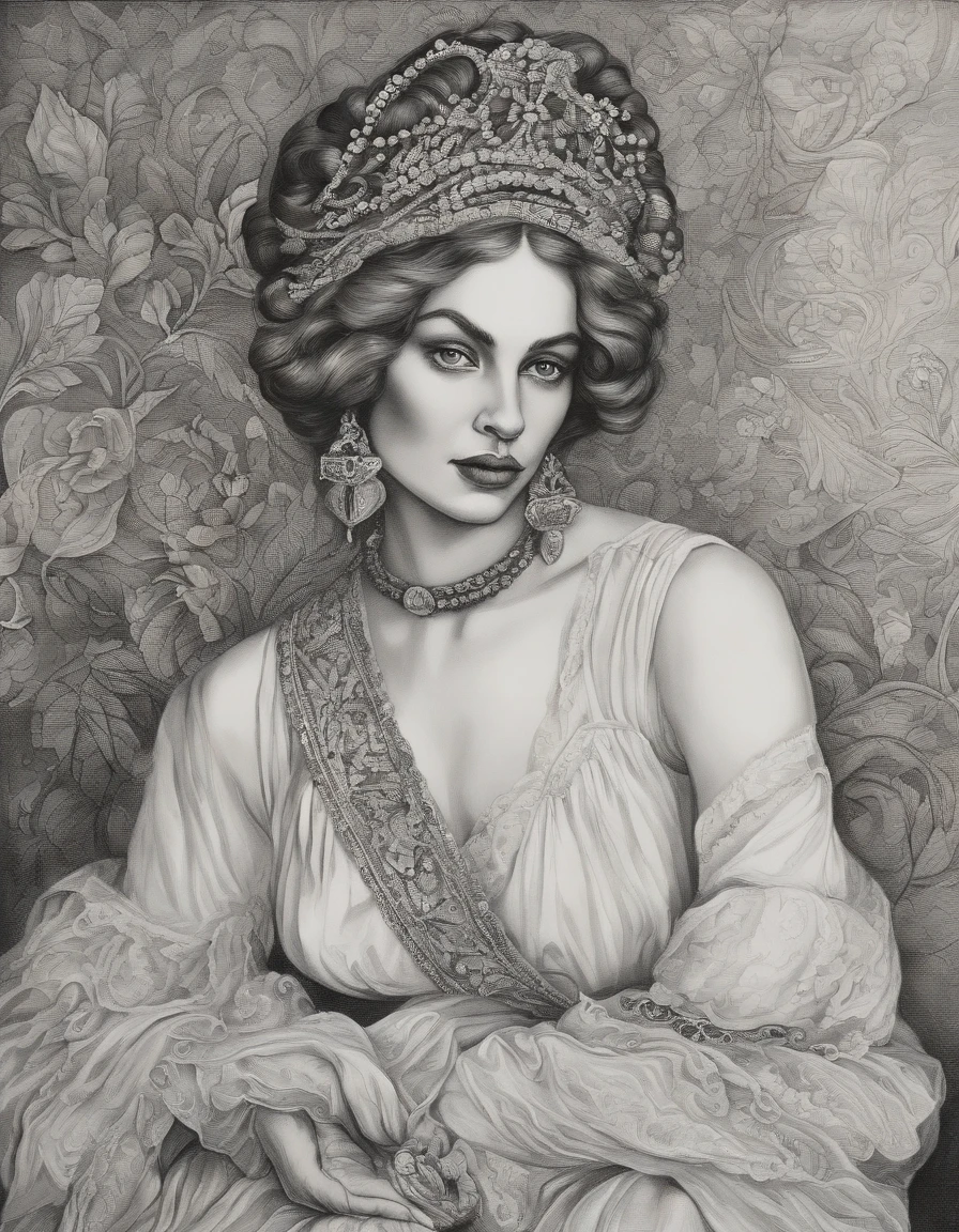 (4K, шедевр, beste-Qualit) dark atmosphere, Dress Conservatively 1 Menina, seulement, Couverture du livre, couvrir, Regency Period, Brazil, dressmaker, Sabinada Revolt, Hardship, dark atmosphere, Pochette, beau, intricate high detail, broderie, lutte, resilience, rebellion, Histoire, jeune, dressmaker, cheveux noirs, wavy hair, dressmaker, journal, Manifestations, Changement, The People Behind Her, Noir et blanc, Haut du corps, regarder vers le bas.