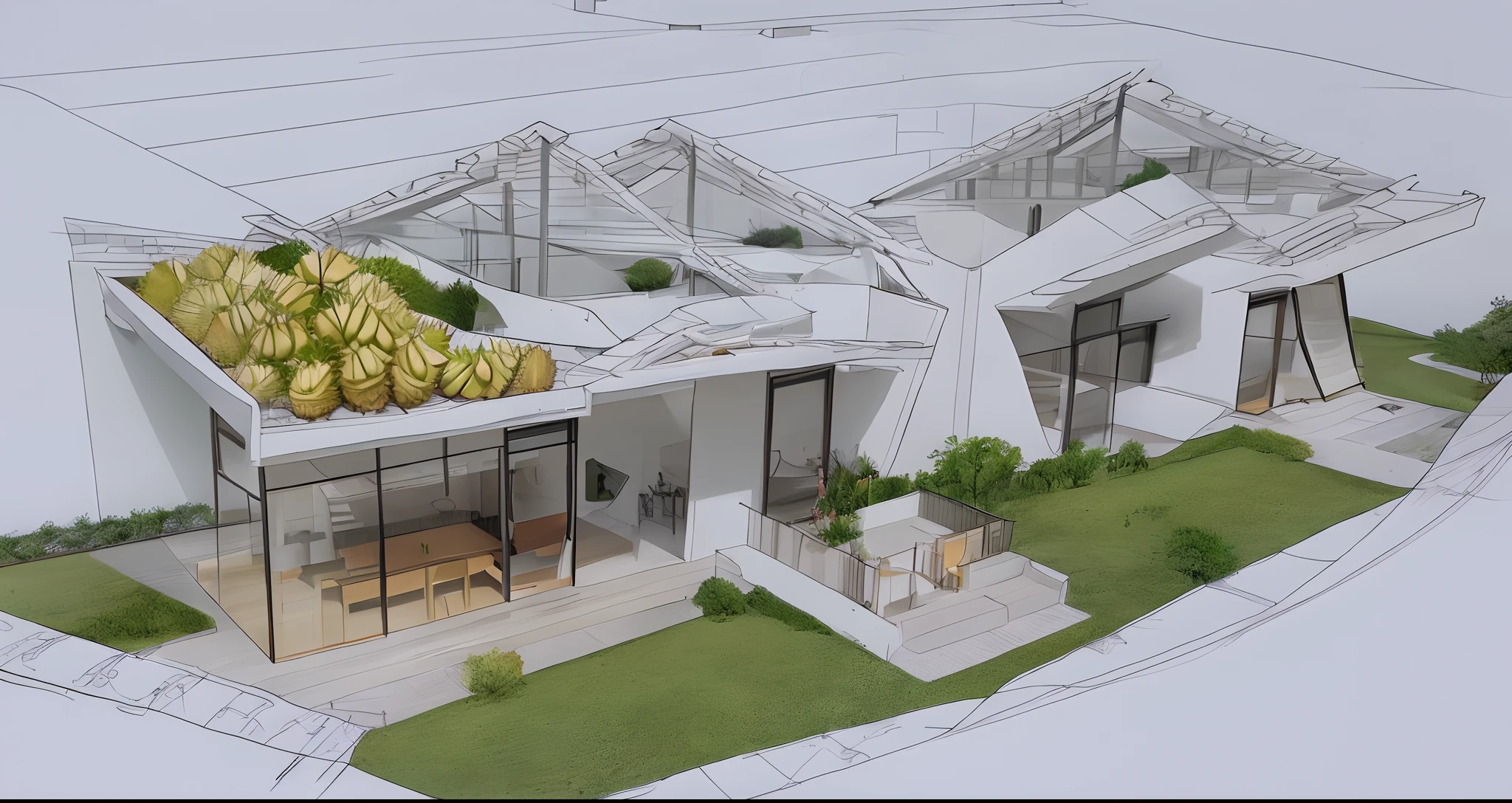 Durian inspired modern architectural design sketch