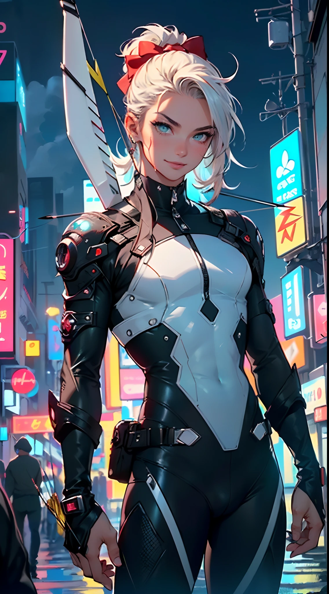 man:1.5,1 man,archer man,(((1man))),((man with aqua hair)),
(((1male,man:1.5,handsome man,male,male gender:1.5,male focus))),macho man,
((aqua messy hair,aqua hair,short hair,colored inner hair)),(((lustrous skin:1.5,tanned skin,bright skin: 1.5,skin tanned,shiny skin,very shiny skin,shiny body,illuminated skin))),(((aqua_eyes:1.2))),intricate eyes,beautiful detailed eyes,symmetrical eyes,((man chest)),handsome face,((muscular)),(((detailed face))),
confident attitude,nsfw,
cyberpunk agent, standing, ((holding a bow:1.5,futuristic bow and arrow holder:1.5)), cyberpunk citizen in oversize techwear,((bulge in pants)),((cyberpunk archer outfit)),((wet clothes,intricate outfit,intricate clothes)),
(dynamic pose:1.0),solo focus,((evil smile,evil look)),(centered,scale to fit dimensions,Rule of thirds),
cyberpunk city by the ocean at night, with bright neon signs and dark stormy clouds and puddles, scenery:1.25,
highres, sharp focus, (ultra detailed, extremely detailed), (photorealistic artwork:1.37),(extremely detailed CG unity 8k wallpaper),((synthwave background theme)),(((vibrant colors))),(intricate background),(masterpiece),(best quality),