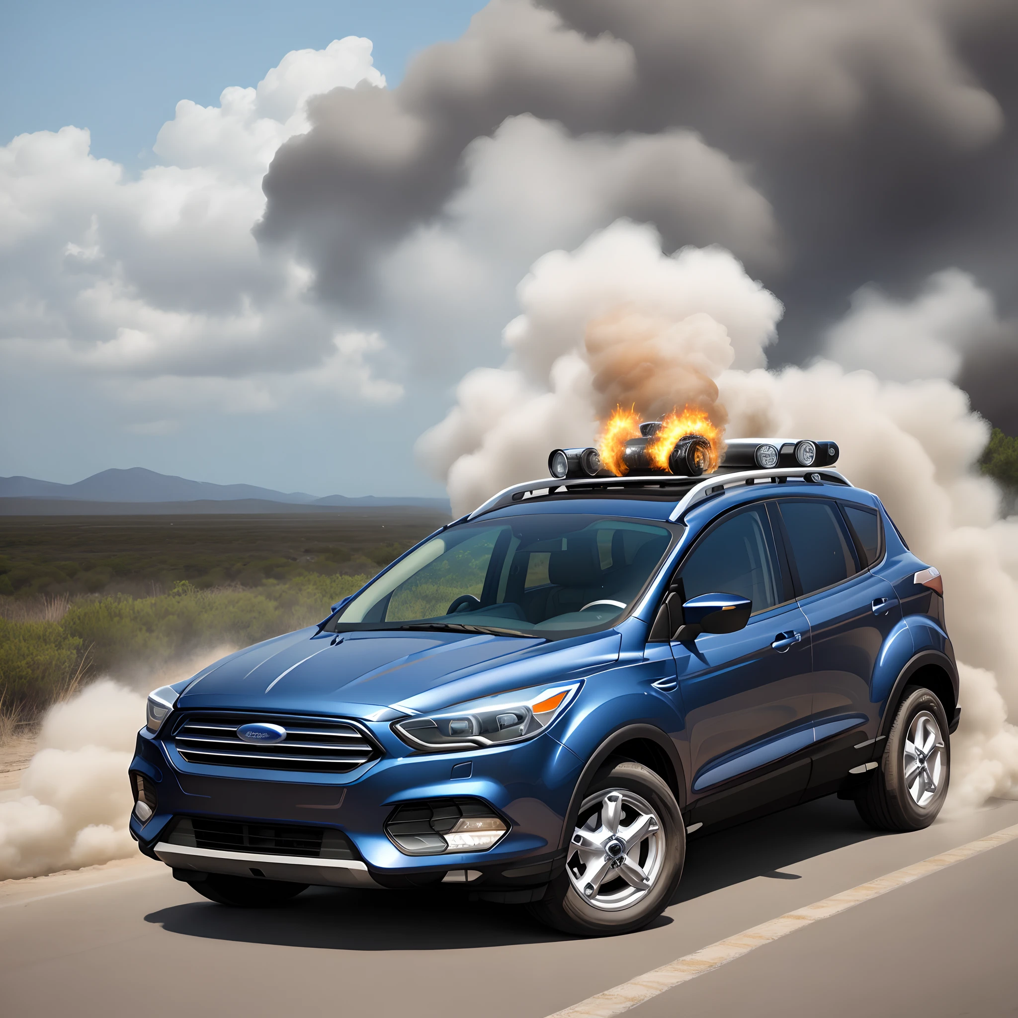 Blue ford escape doing burnouts