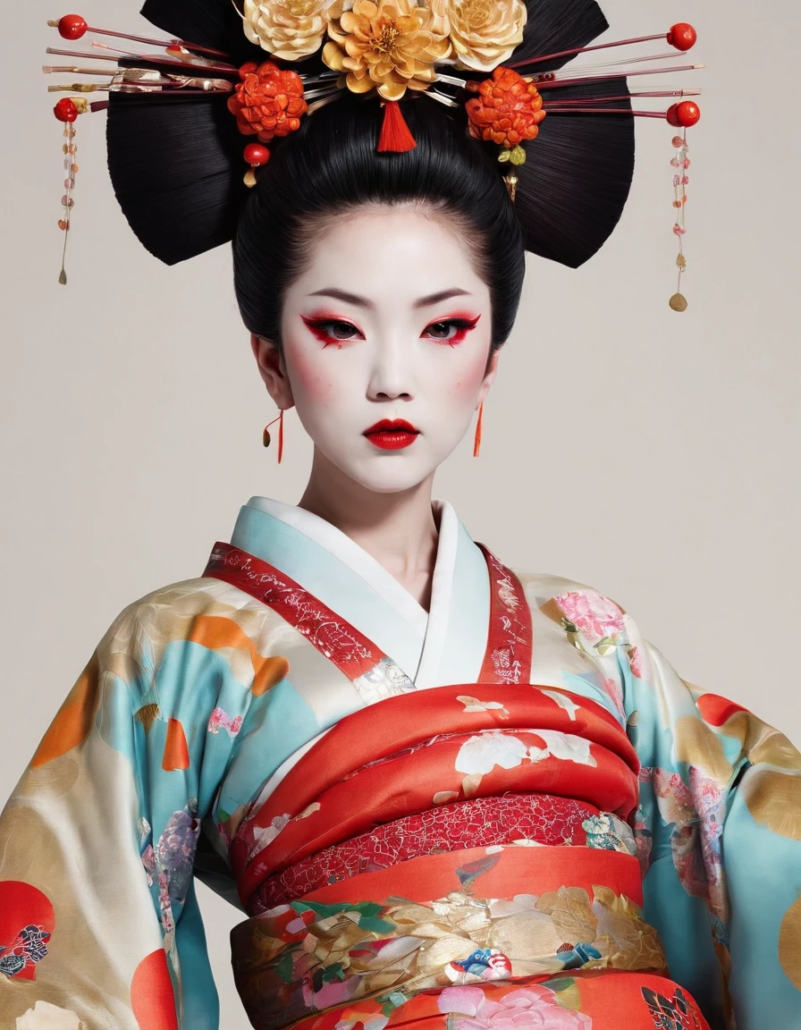 Divine and gorgeously decorated oiran,she is a very elegant and beautiful 18 year old girl. Her face is gorgeously decorated.