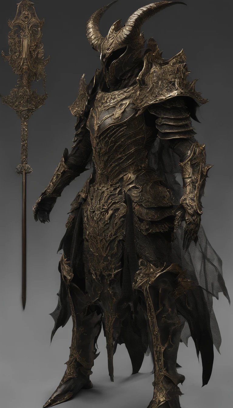 warrior, concept-art, author:Kishiganku, Fantasy art, Zen temple background, clean render, a horned, Wear a suit of armor, Detailed bushido form smoke, helmet of a forgotten deity, character is standing, 8k Realistic, in game render, detailed face background detail, Art station front page, taur, Pseudo-medieval fantasy, A deity wearing koi armor, detailed bronze armor, Bronze armor, golden etched armor, gold obsidian armor, Light gold armor, Gorgeous filigree armor, A demonic warrior, Gorgeous armor full of thorns, Intricate assasin armor, Intricate metal armor, powerful warrior, Dressed in gorgeous gold armor,Decorated with intricate patterns, The helmet has a large crown and two horns,Gloomy eyes glowing red, Everything is in the dark, The smoky background hints at the battle scene, Add an ominous aura to his character,The Demon's Giant Demon Wings,??????????, Full body shot.