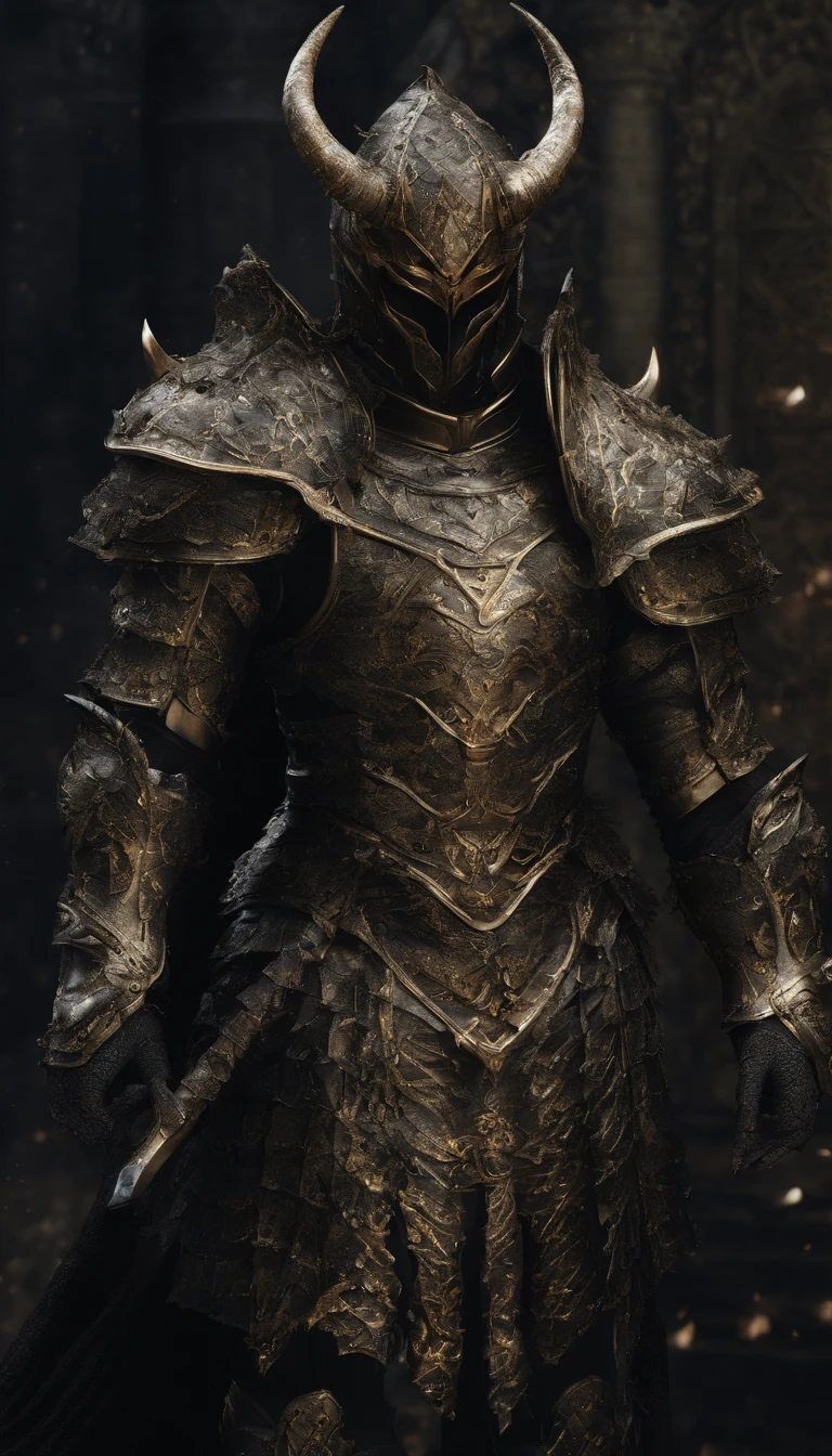 warrior, concept-art, author：Kishiganku, Fantasy art, Zen temple background, clean render, a horned, Wear a suit of armor, Detailed bushido form smoke, helmet of a forgotten deity, character is standing, 8k Realistic, in game render, detailed face background detail, Art station front page, taur, Pseudo-medieval fantasy, A deity wearing koi armor, detailed bronze armor, Bronze armor, golden etched armor, gold obsidian armor, Light gold armor, Gorgeous filigree armor, A demonic warrior, Gorgeous armor full of thorns, Intricate assasin armor, Intricate metal armor, powerful warrior, Dressed in gorgeous gold armor，Decorated with intricate patterns, The helmet has a large crown and two horns,Glowing red eyes， Everything is in the dark, The smoky background hints at the battle scene, Add an ominous aura to his character，The Demon's Giant Demon Wings，submission, Full body shot.