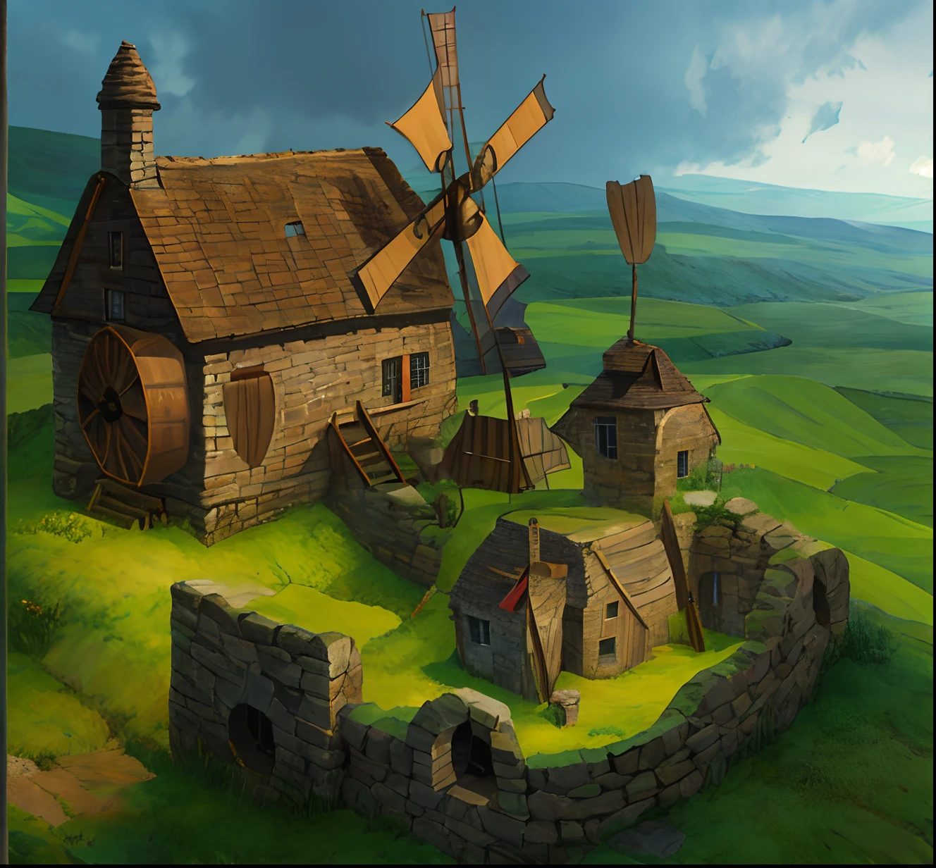 Windmill mill,Beehive-shaped primitive chieftain hall ,Spring theme,Original Hall,Realistic,Heroes of the Storm,Beautiful isometric game art