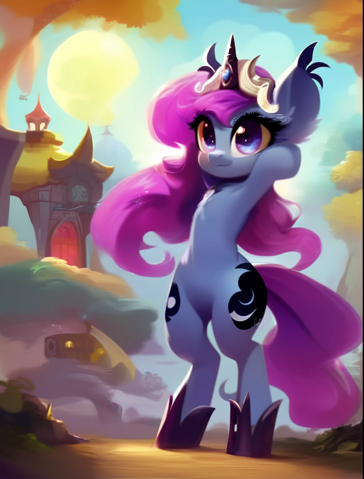 rating_safe,score_9,Cute bat pony,Furry wild pony,Luna,Moon Princess,rating_safe,score_9,the night,Luna,Moon Princess,Turn a blind eye。Purple pupils。Furry wings。Face,hyper HD,Ponyta
