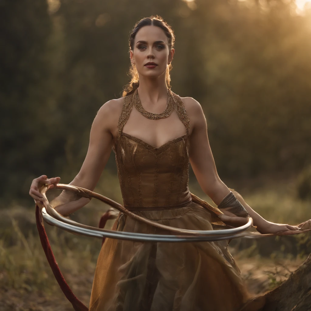 Katy Perry wearing a strapless top, (league of legends), holding a giant sharp hula hoop around her body, medieval fantasy theme, League of Legends splash art