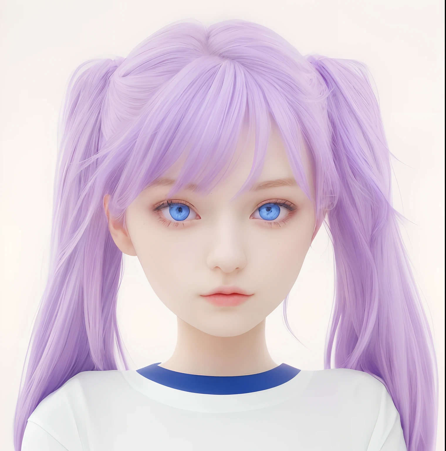 1girl, purple hair, blue eyes, white shirt, beautiful