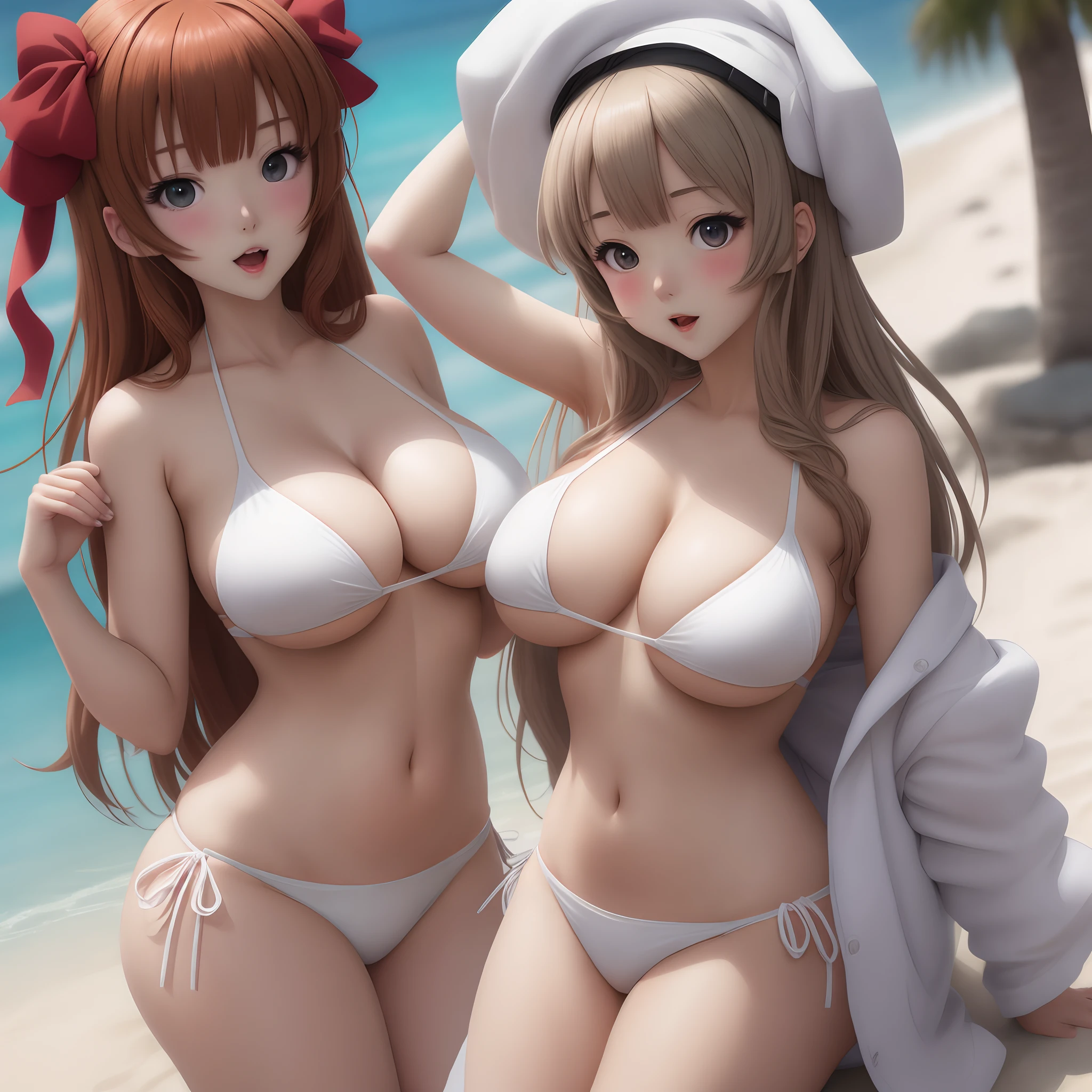 Anime girl, white bikini, 4K, big tits
