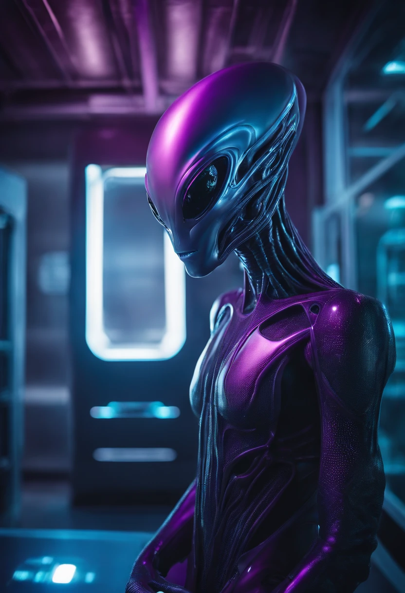 "Human-alien magician blends inside a futuristic medical research lab serving human alien spirit bodies, Slender-bodied alien inside alien cell regeneration room, Giant multifaceted eye alien exploring alien hologram, Alien in futuristic alien costume inside the extraterrestrial genetic healing lab, Ete-Grey pink and purple alien in innovative alien environment, alien with telepathic abilities inside the alien medical research center, Curious and affectionate hybrid alien inside the futuristic alien laboratory, alien with multiverse view through the almond pupil inside the healing alien light chamber, Alien with bio-organic appendages on an alien humanoid body at the Alien Science Laboratory, alien with telepathic texture details inside the portrait of a humanoid alien, alien exploring the alien environment with advanced 3D modeling technology, Alien in futuristic costume with surreal lighting effects inside the futuristic alien room, alien with alien cybernetic implants in an alien medical research lab, alien with digitally enhanced alien atmosphere, Blue alien with elongated head inside an alien cell regeneration laboratory."