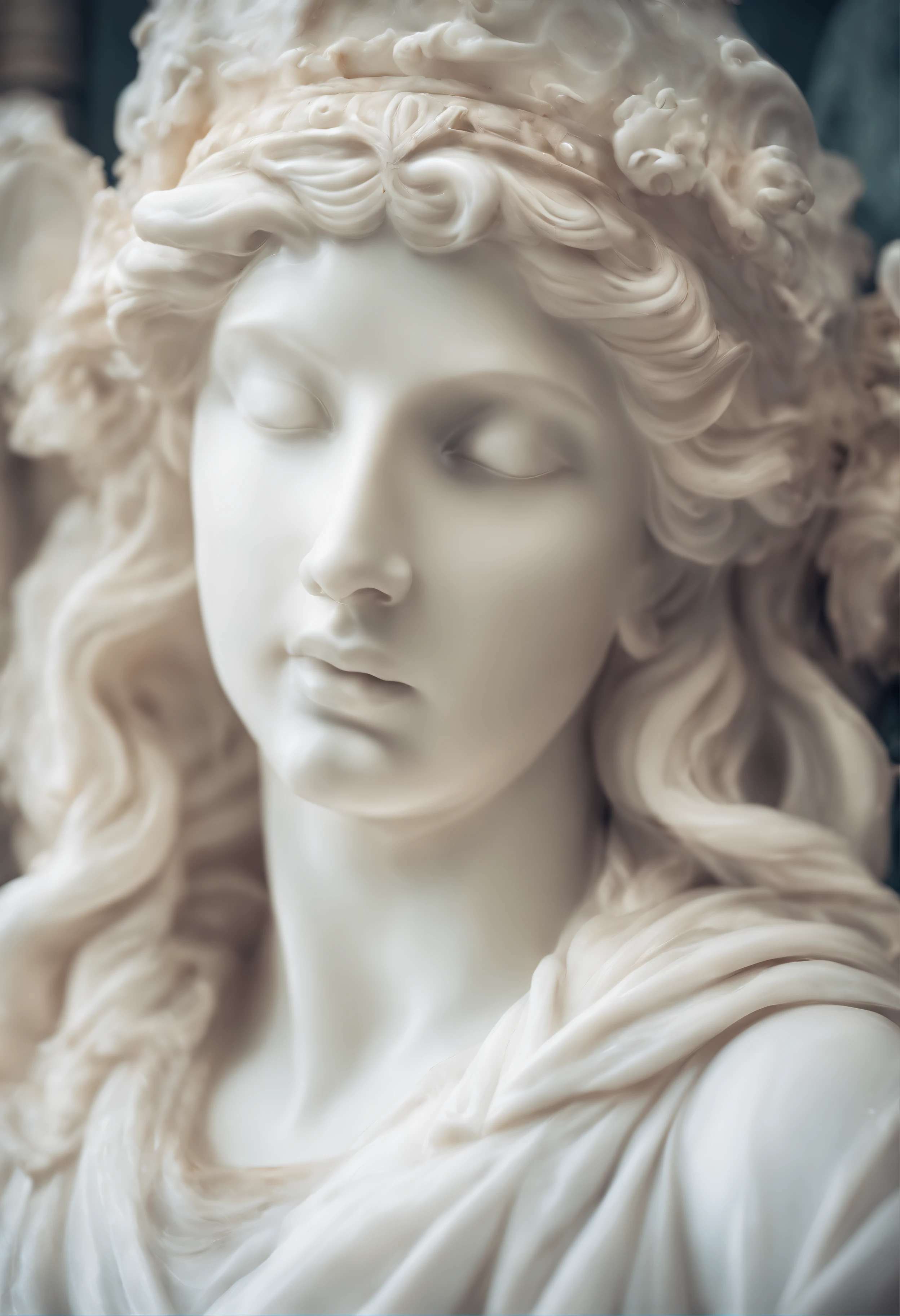 Photo of a white marble statue with the face turned away from a Roman woman