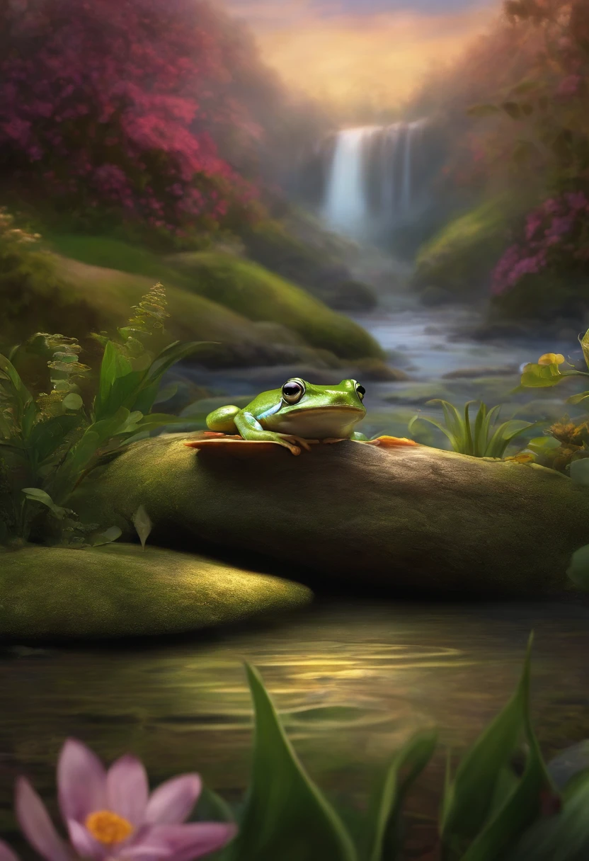 Directed by: Thomas Kinkade, Meditativo, Natureza, scenecy, mar, cartoonized frog