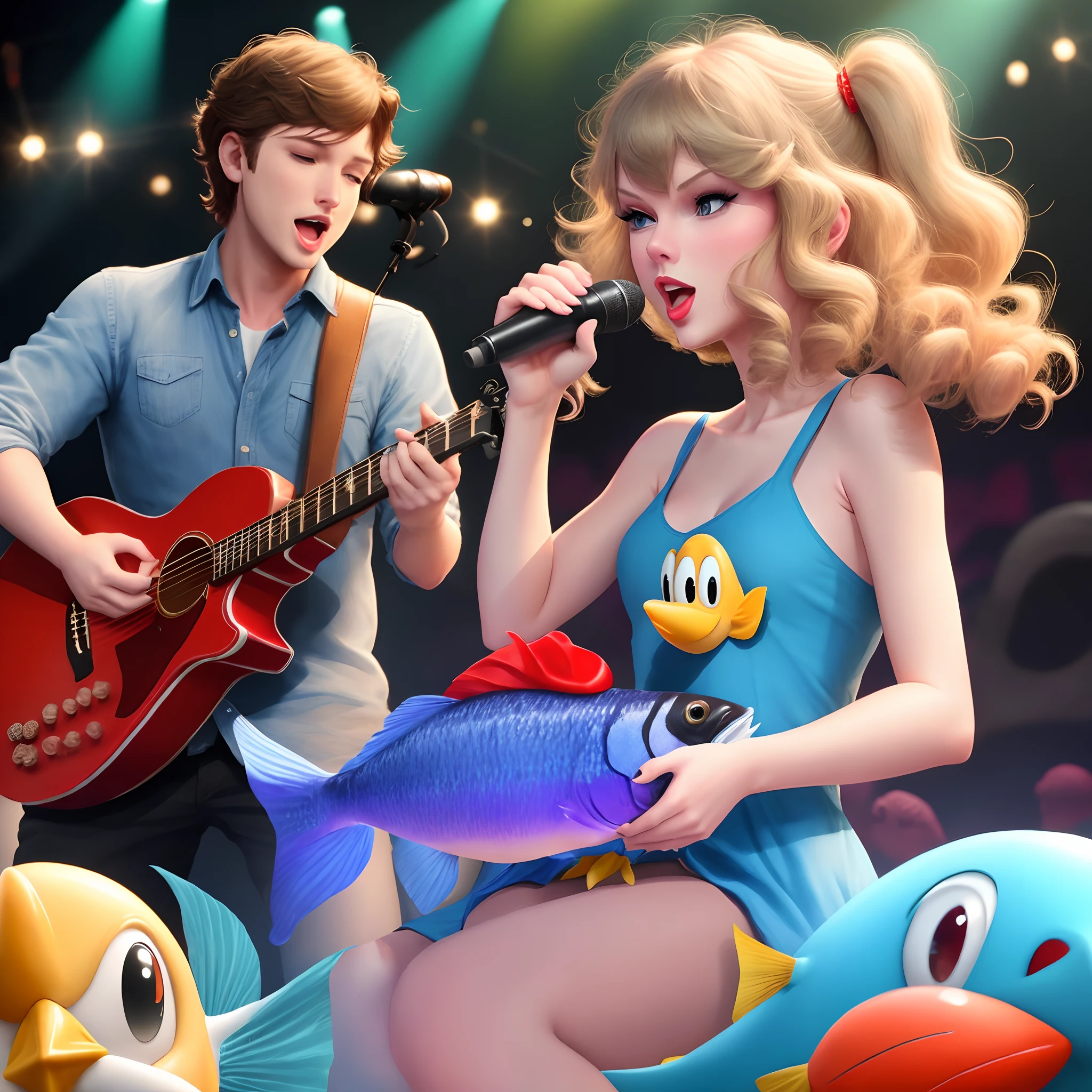 Taylor swift singing to cheep cheep fish from Mario