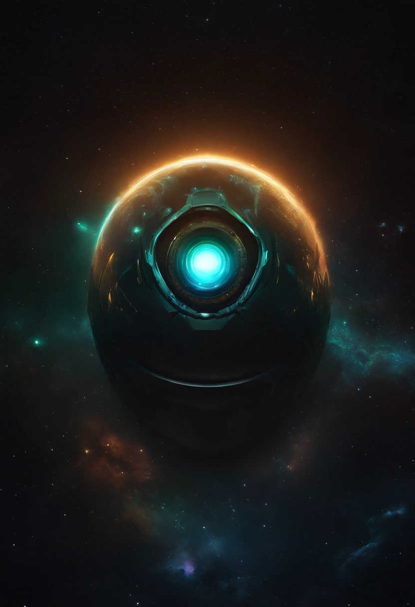 Cosmic Fallen whatsapp logo's icon, glowing light eyes, Biomechanical, eerie, Creepy, nightmarish, Very bright colors, Light particles, with light glowing, Mshiff, wallpaper art, UHD wallpaper