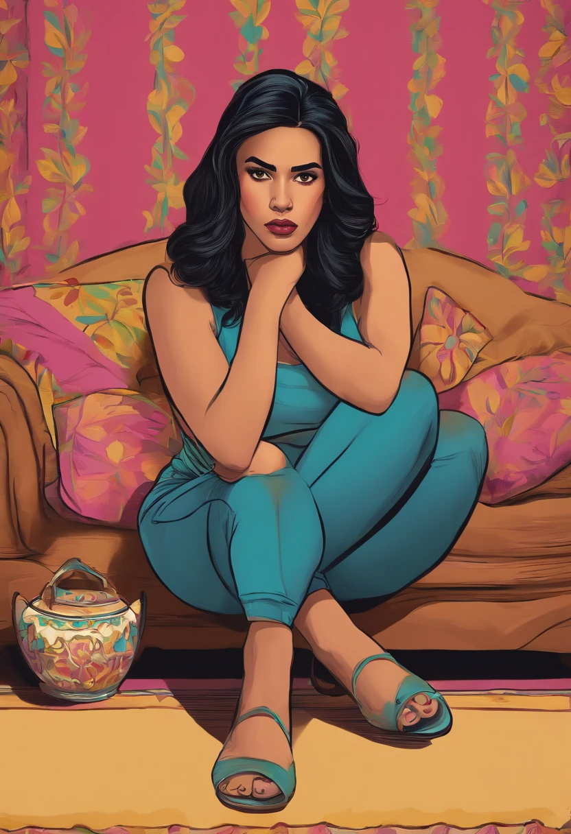 Young adult latina with disgruntled face pooping