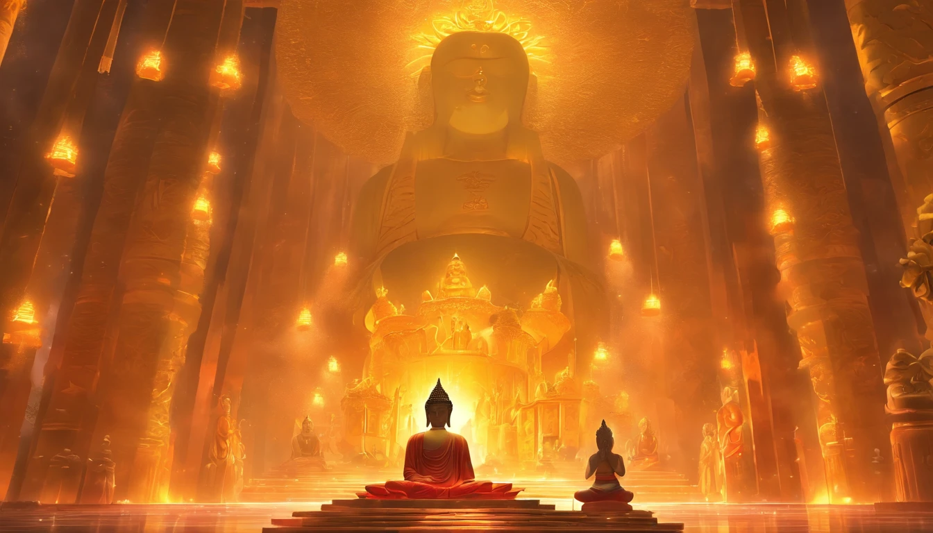 ,Meisterwerk, best quality,8K, Ultra-High-Res,In einem ruhigen Stupa,Reflexion des schwachen Morgenlichts。Eine riesige Buddha-Statue ragt hoch in der Mitte der Halle auf,Es wird zum Leben erweckt,Every detail has been meticulously carved by the artist。Die Buddha-Statue sitzt feierlich auf einem Lotussitz,An atmosphere of holiness permeates them。Das Sonnenlicht, die durch das obere Fenster eintritt, wirft gesprenkeltes Licht und Schatten,Der ganze Saal ist in Ruhe erleuchtet。
The Buddha statue is dignified,The distinctive detail makes it look real and dynamic。Buddhas Augen waren hell und leuchtend,Es scheint in der Lage zu sein, die Schwierigkeiten der Welt zu durchschauen。The meticulous hand carvings reveal the texture of the fingertips and the calm posture,Exudes a sense of detached meditation。Das goldene Gewand schimmerte sanft gegen das Licht,Es war, as if it were a splendor of heaven。
A group of devout believers gathered around the temple,Sie kamen voller Ehrfurcht, um die Buddha-Statue zu verehren,Kneel on the floor and ponder the scriptures。Her figures are shrouded in a warm glow,Der Umriss ist deutlich zu erkennen。The walls of the hall are covered with colorful prayer flags,Schaukeln Sie sanft mit der Brise,It gives the whole room a mysterious and sumptuous atmosphere。