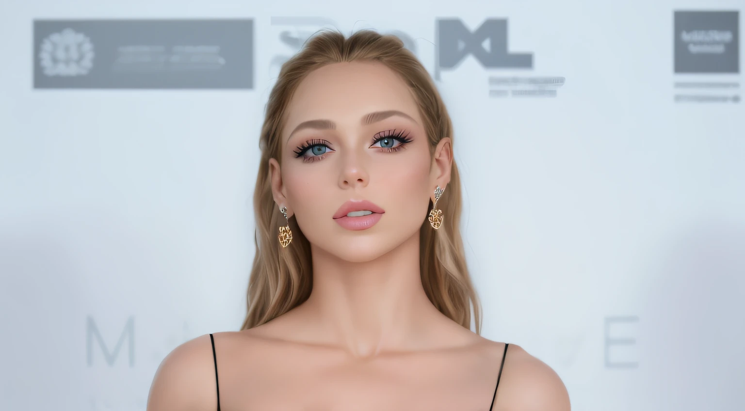 Un primer plano de una mujer con un pecho grande, Ester Exposito, Modelo de cara perfecta, with symmetrical facial features, Rasgos faciales atractivos, Cara perfecta, ealista, super-realistic, realismo, Detalles realistas, vestida con una blusa negra con cremallera, grandes pechos, escote amplio