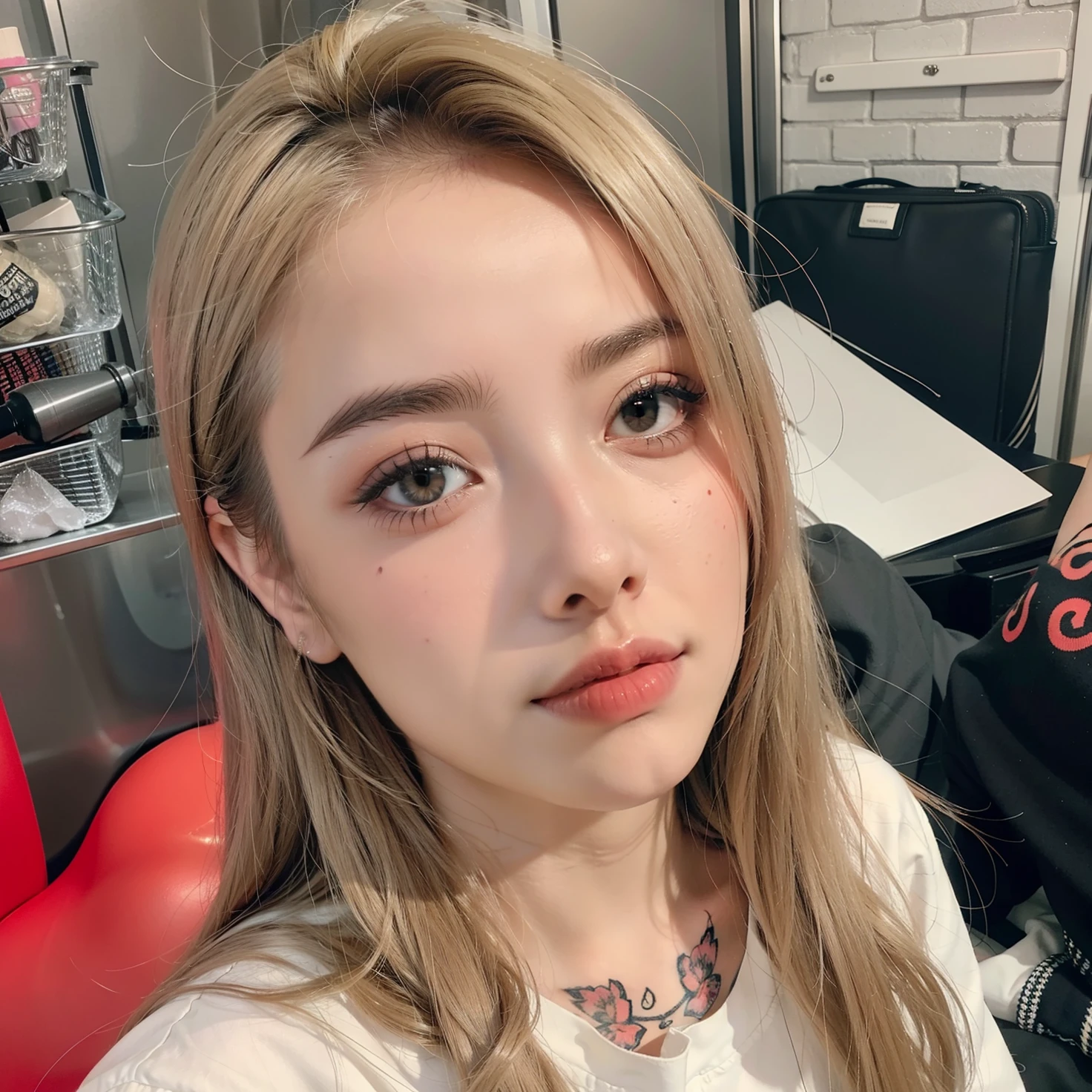(hyperrealistic), (illustration), (high resolution), (8K), (extremely detailed), (best illustration), (beautiful detailed eyes), (best quality), (ultra-detailed), (masterpiece), (wallpaper), (detailed face), solo 1 girl, white wavy hair, korean, heterochromic eyes, small moles under the eyes, loose white shirt, yoga pants, big breasts, long legs, tight abs, camel toes, dynamic pose