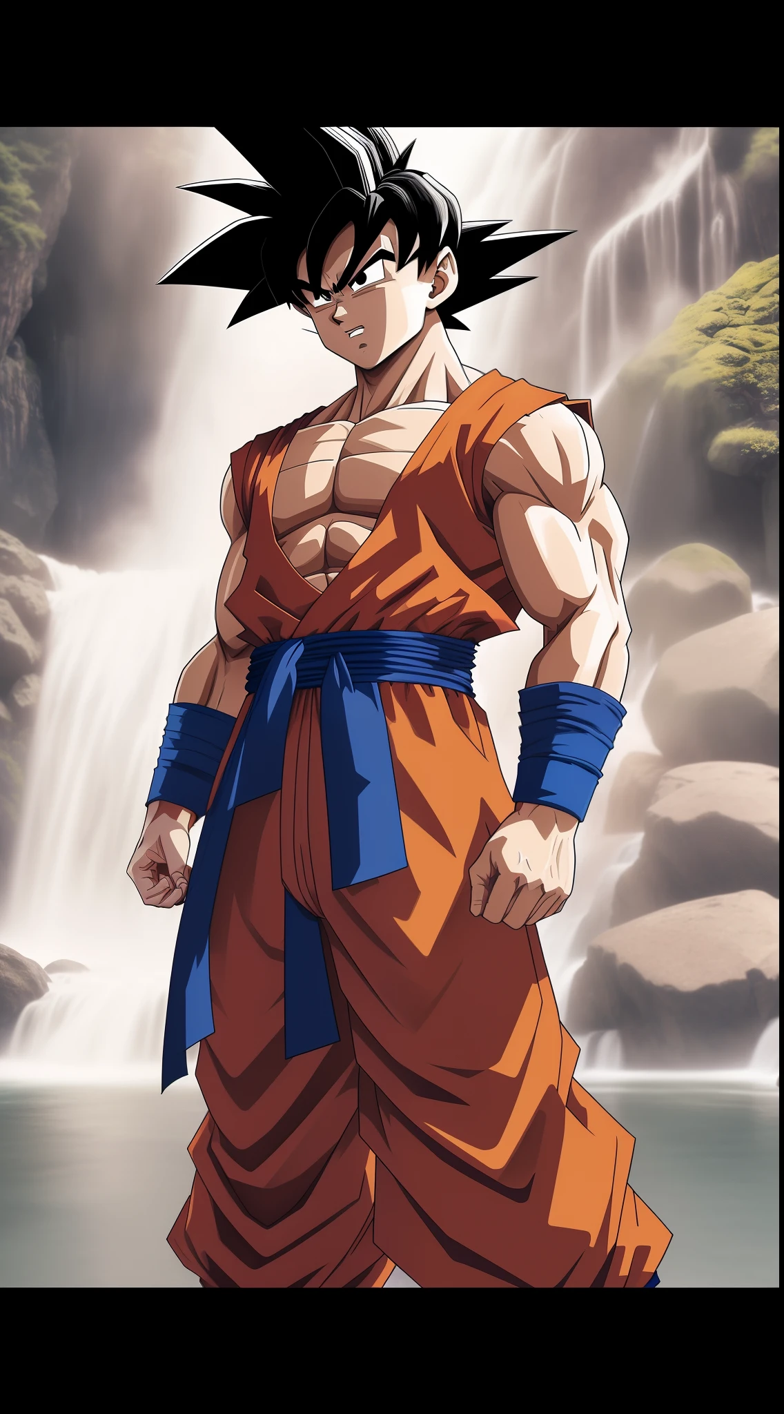 dragon ball goku in a red outfit standing in front of a waterfall, human goku, goku as an asian man, son goku, goku from dragon ball, highly detailed portrait of goku, character dragonball, goku from dragon ball z, goku from dragonball z, goku, portrait of goku, goku portrait, photorealistic human goku, dragon ball style, goku in real life