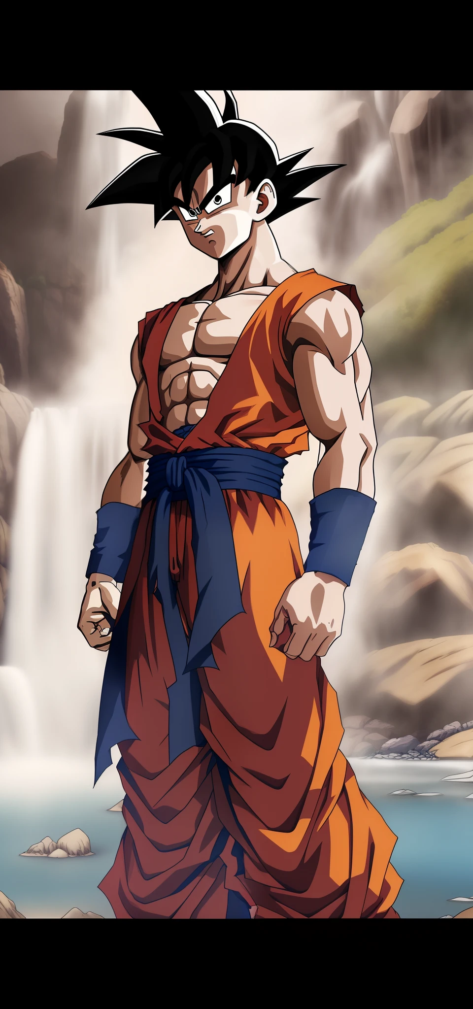 dragon ball goku in a red outfit standing in front of a waterfall, human goku, goku as an asian man, son goku, goku from dragon ball, highly detailed portrait of goku, character dragonball, goku from dragon ball z, goku from dragonball z, goku, portrait of goku, goku portrait, photorealistic human goku, dragon ball style, goku in real life, face details of goku, detailed eyes, higest detailed artwork of goku