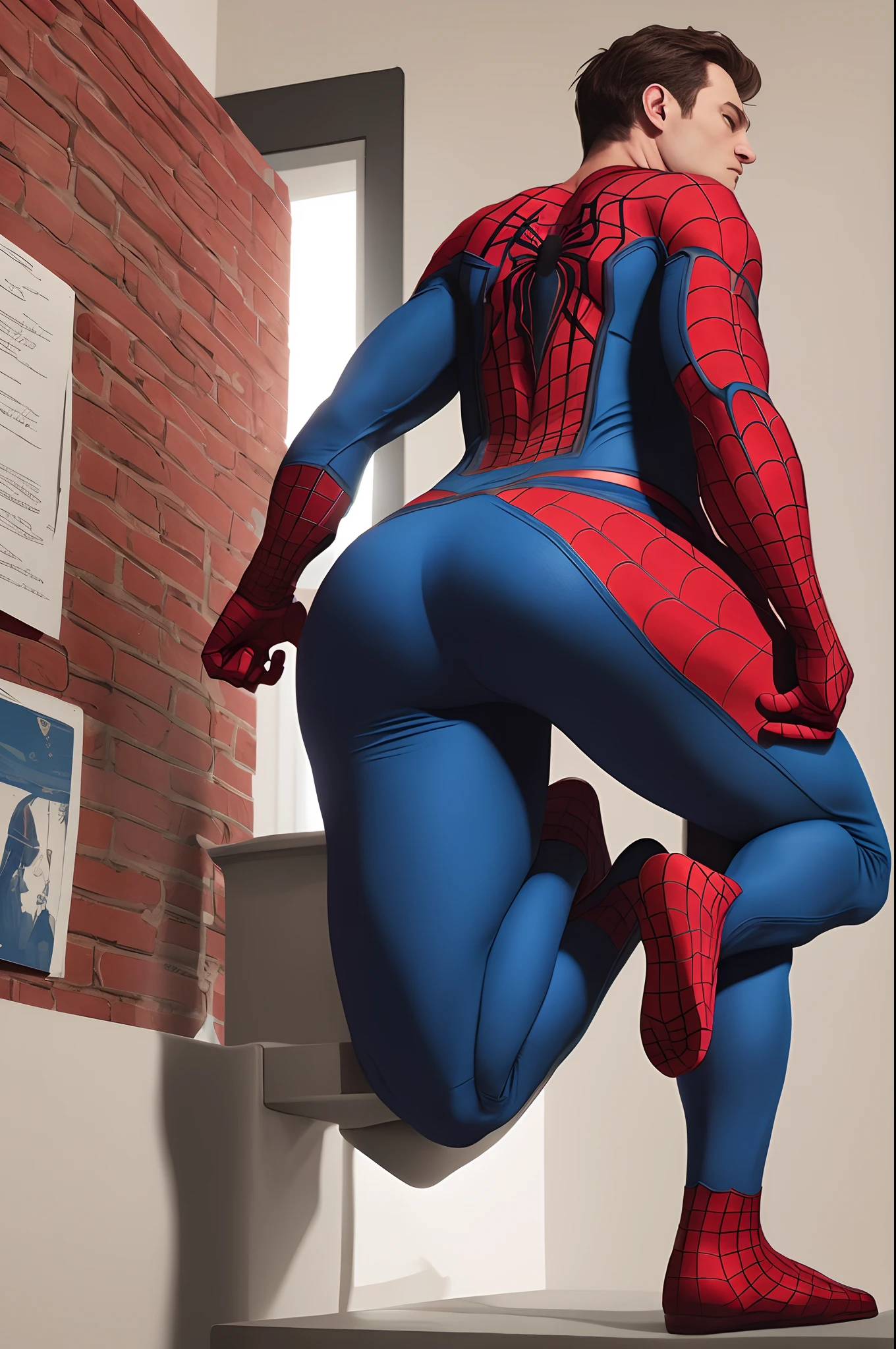 Backshot of Spider-Man pooping his pants