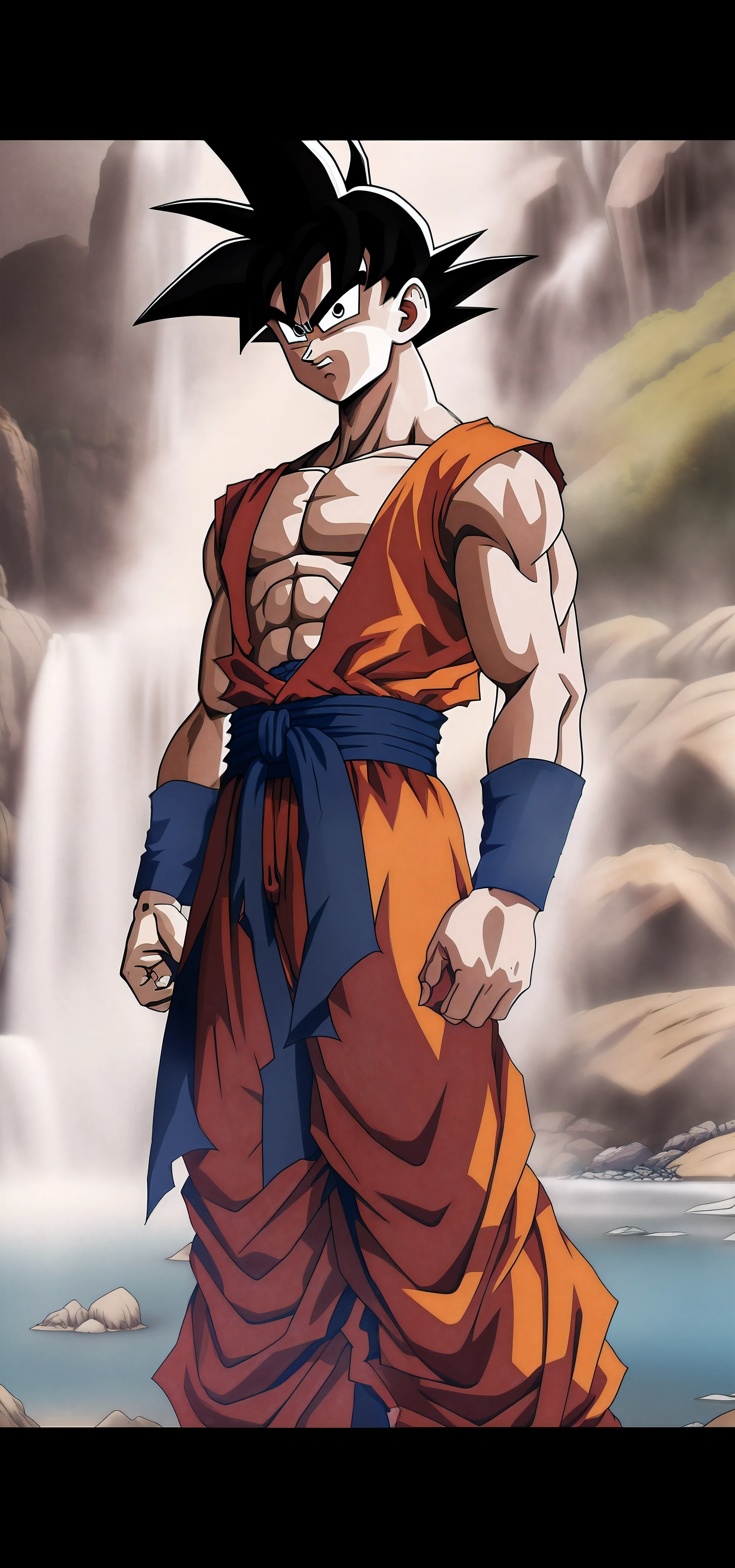 dragon ball goku in a red outfit standing in front of a waterfall, human goku, goku as an asian man, son goku, goku from dragon ball, highly detailed portrait of goku, character dragonball, goku from dragon ball z, goku from dragonball z, goku, portrait of goku, goku portrait, photorealistic human goku, dragon ball style, goku in real life, face details of goku, detailed eyes, higest detailed artwork of goku