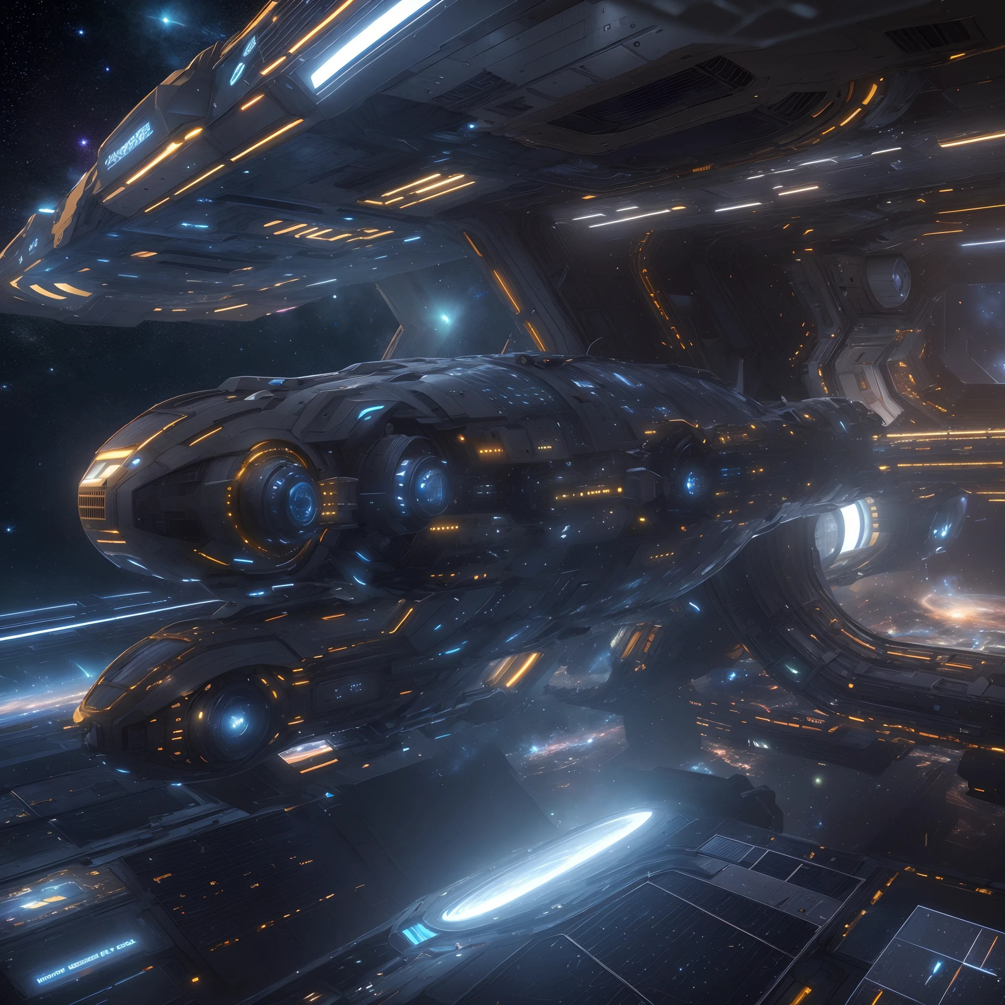 A huge spaceship,full bodyesbian,Spaceships in the Avengers,(Multi-light source:1.5),Detailed hull details,Cosmic galaxy background,Escaped spaceship,((Best quality)), ((Masterpiece)), (Epic composition:1.2), (unreal 5 render:1.1)