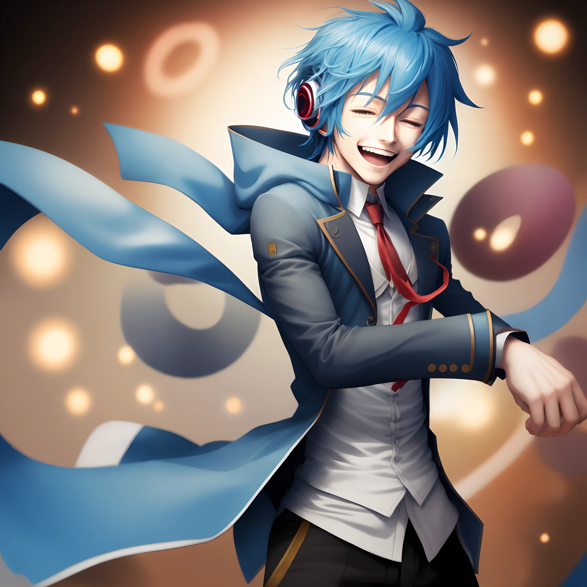Crea una imagen de Kaito Vocaloid feliz