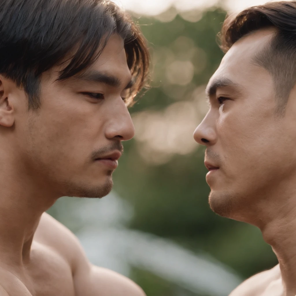 closeup cleavage,photography of,k hd,Two handsome guys,Asian people,muscle men,stroking each other,chest muscle,Biting the nipple
