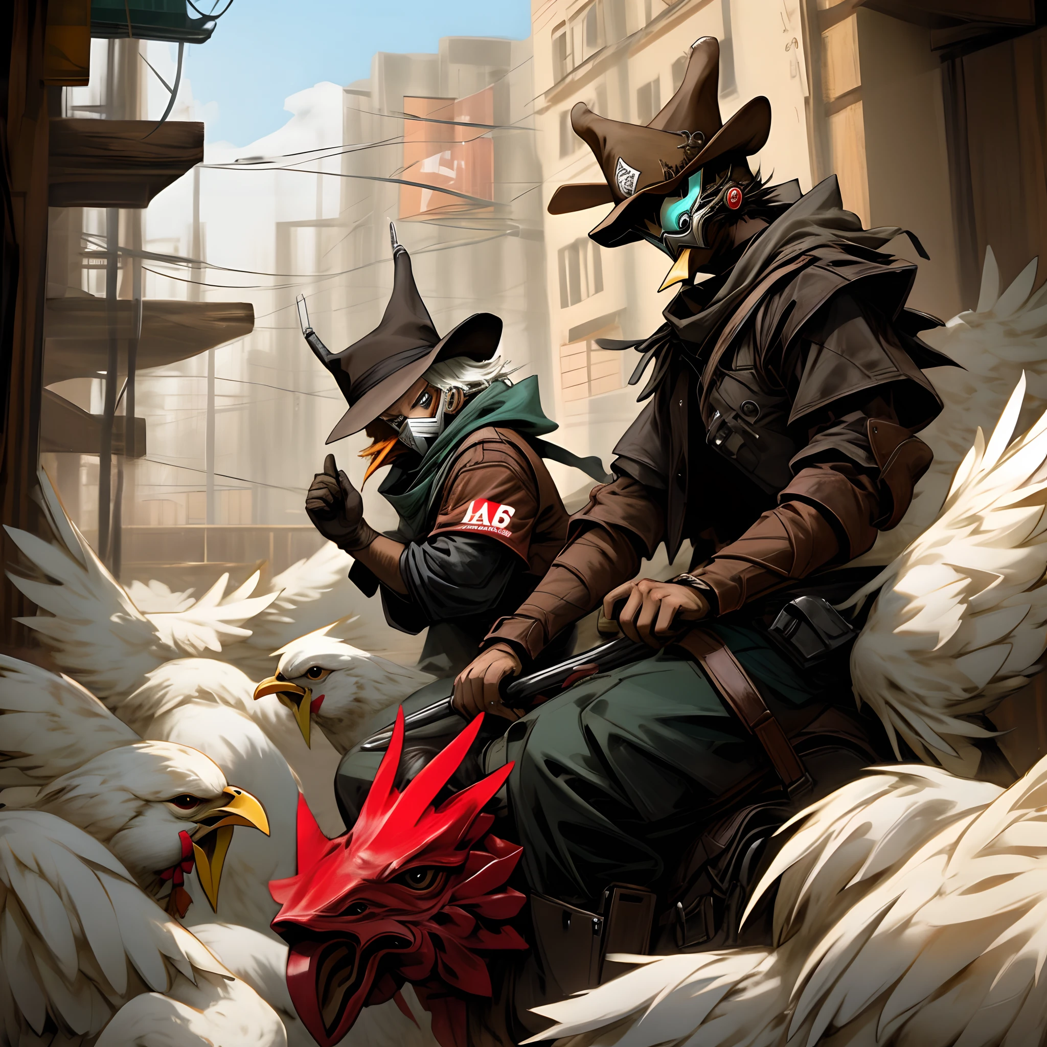 Bandit cowboy riding a chicken