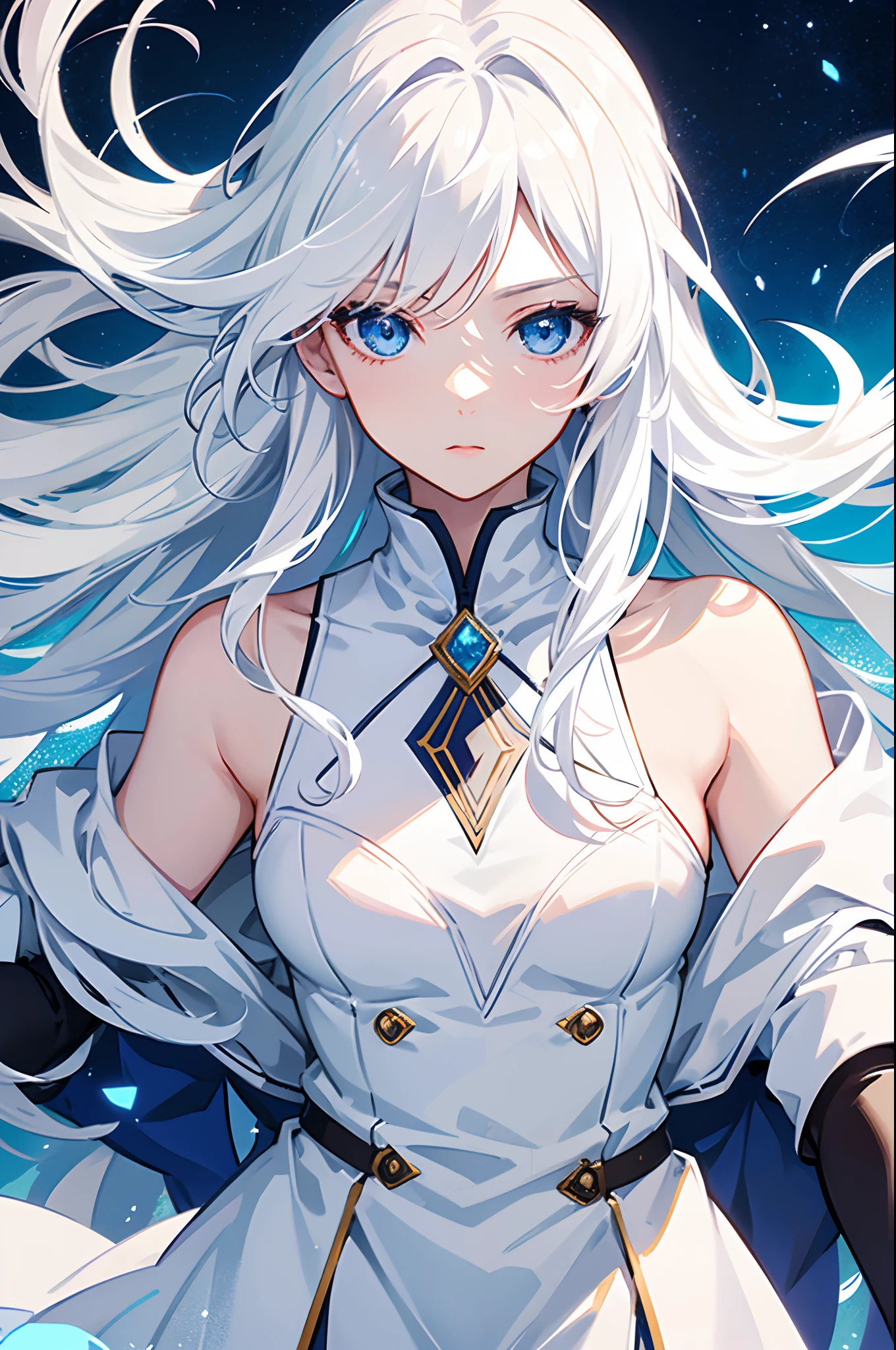 Woman, female focus, solo, fluffy rabbit ears, silver hair, very long hair, blue eyes, pale skin, fantasy clothing, top quality, ultra definition, Illustration, high resolution, fantasy background