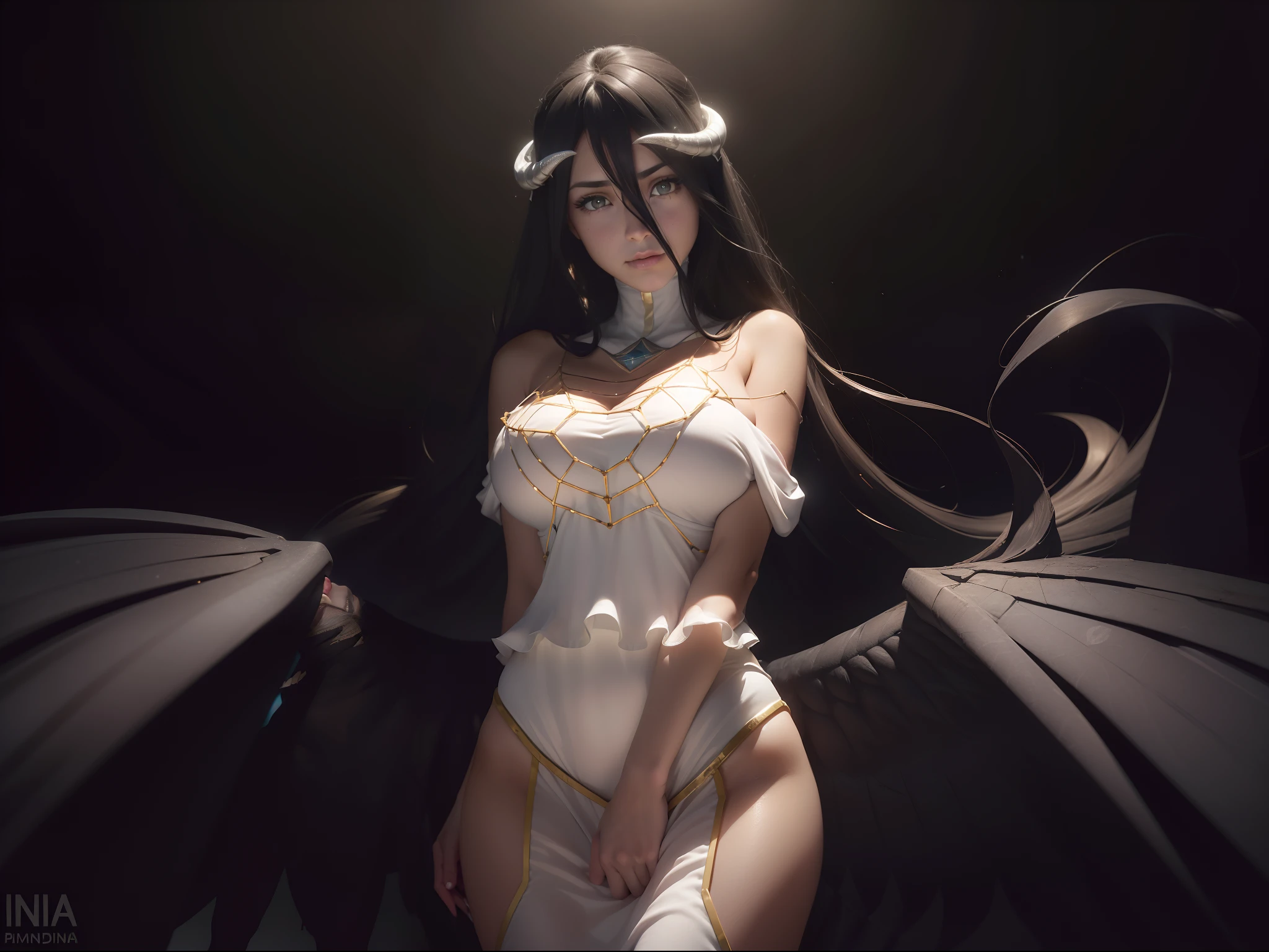 (((albedo)))8k,((overlord))(((Amazing tits)))caliente, hermosa,((Hornie)),(((viste un vestido blanco )))((tiene cuernos)))8k, hiperrealista todo como un motor irreal trazado de rayos render ((estilo humano hiperealista)),(((Empty dark background))). hiperrealista todo como un motor irreal trazado de rayos render estilo humano realista ,(((Empty dark background)))., Suavemente iluminado, Intimo exquisito detalle, foco nítido, intrincadamente detallado, rewarded photography, small-catchlight, bajo contraste, alta nitidez, facial-symmetry, profundidad de campo, cinematic background, Renderizado del motor irreal, Imagen central, dream-like, Suavemente iluminado, intimo, imagen de cuerpo completo ,cuerpo completo,((tetona)),((piernas torneadas)) perfect ass ecchi, hdri