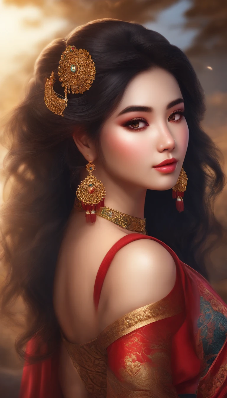 full body Esbian, Very young sexy girl，Oriental face，with highly-detailed facial features and cartoon-style visuals